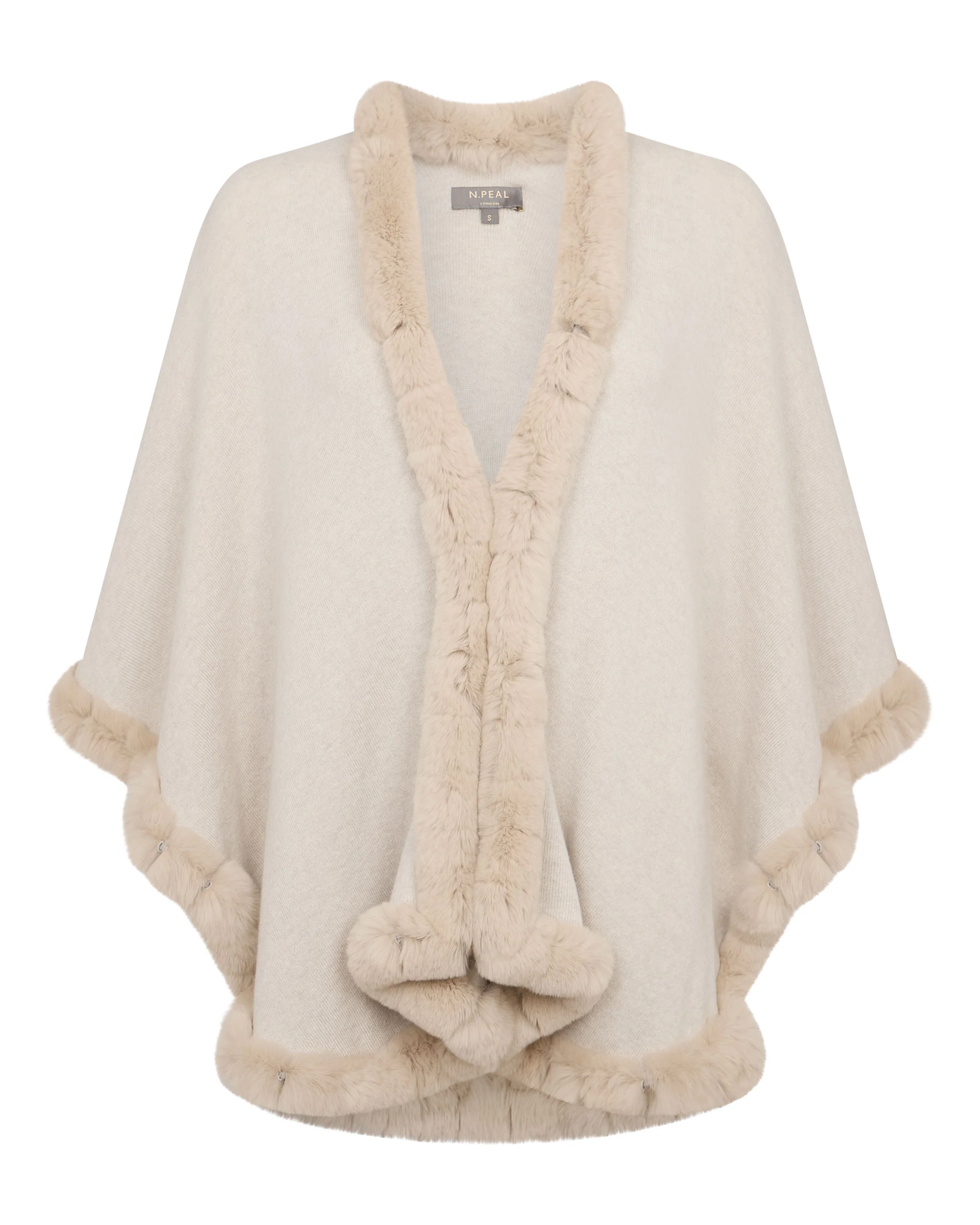 Women's Ayla Fur Trim Cashmere Cape Ecru White - Image 2