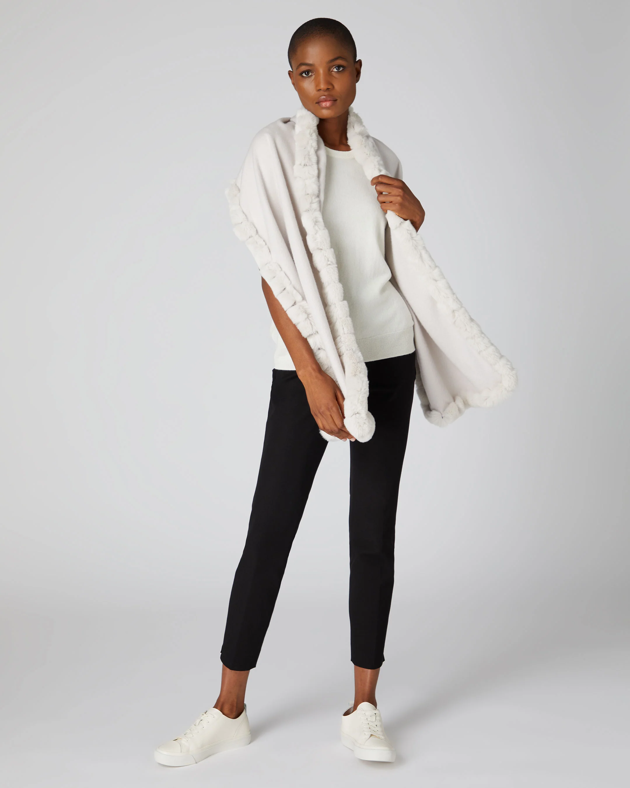 Women's Meribel Woven Fur Trim Scarf Snow Grey - Image 2