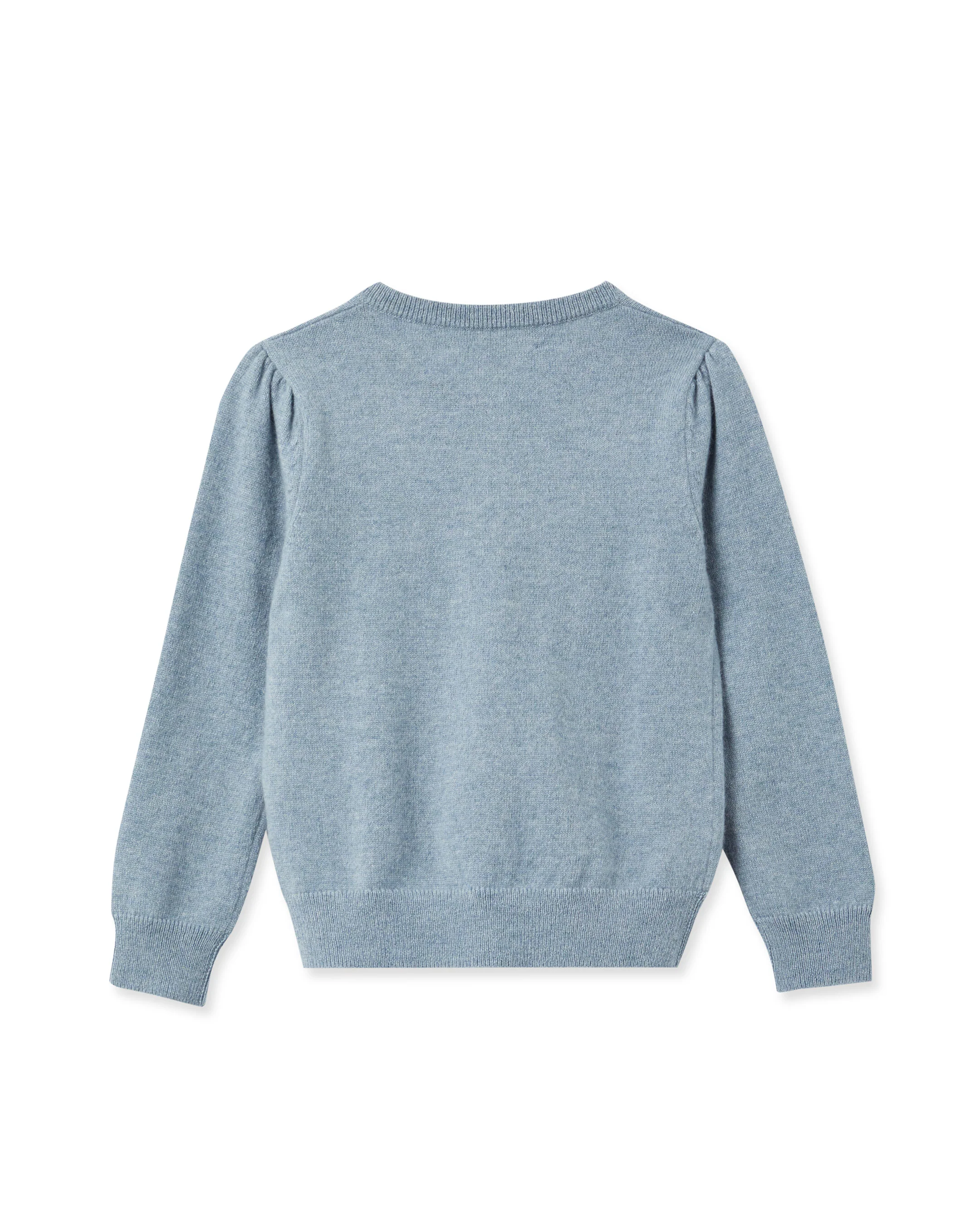 Girls Round Neck Cashmere Cardigan Heather Blue - Image 2