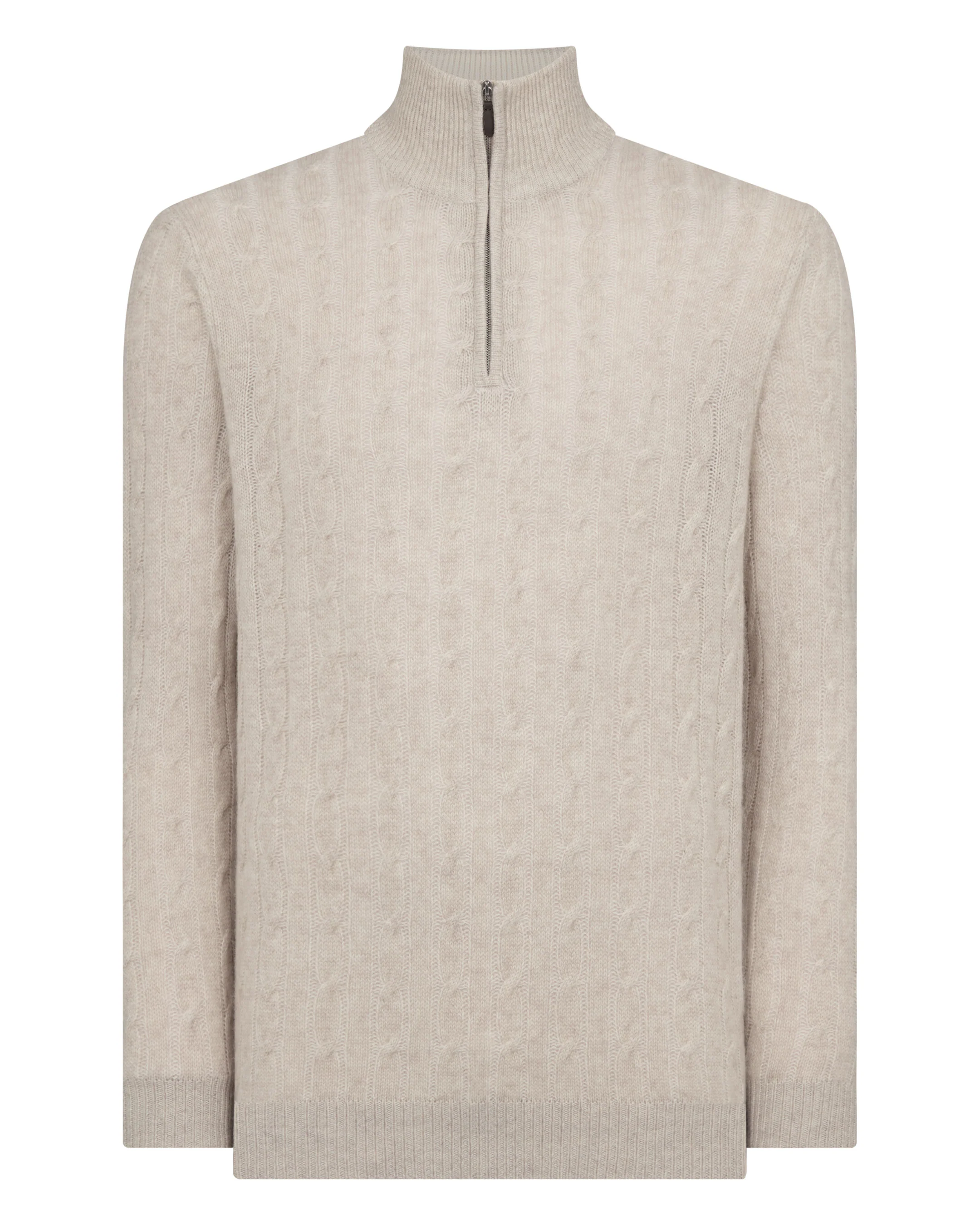 Men's Albemarle Cable Half Zip Cashmere Jumper Sand Brown - Image 2