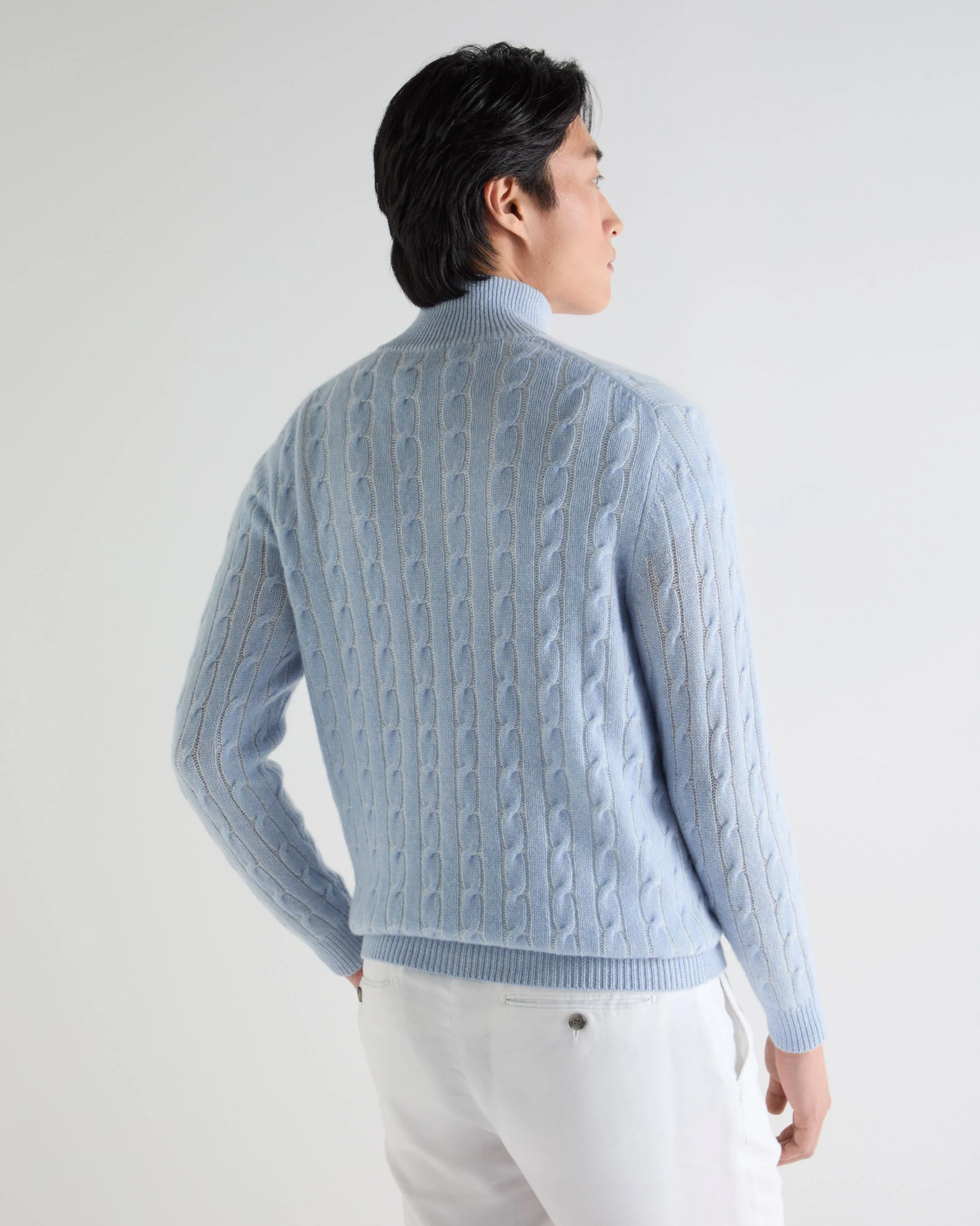 Men's Albemarle Cable Half Zip Cashmere Jumper Sea Mist Blue - Image 4