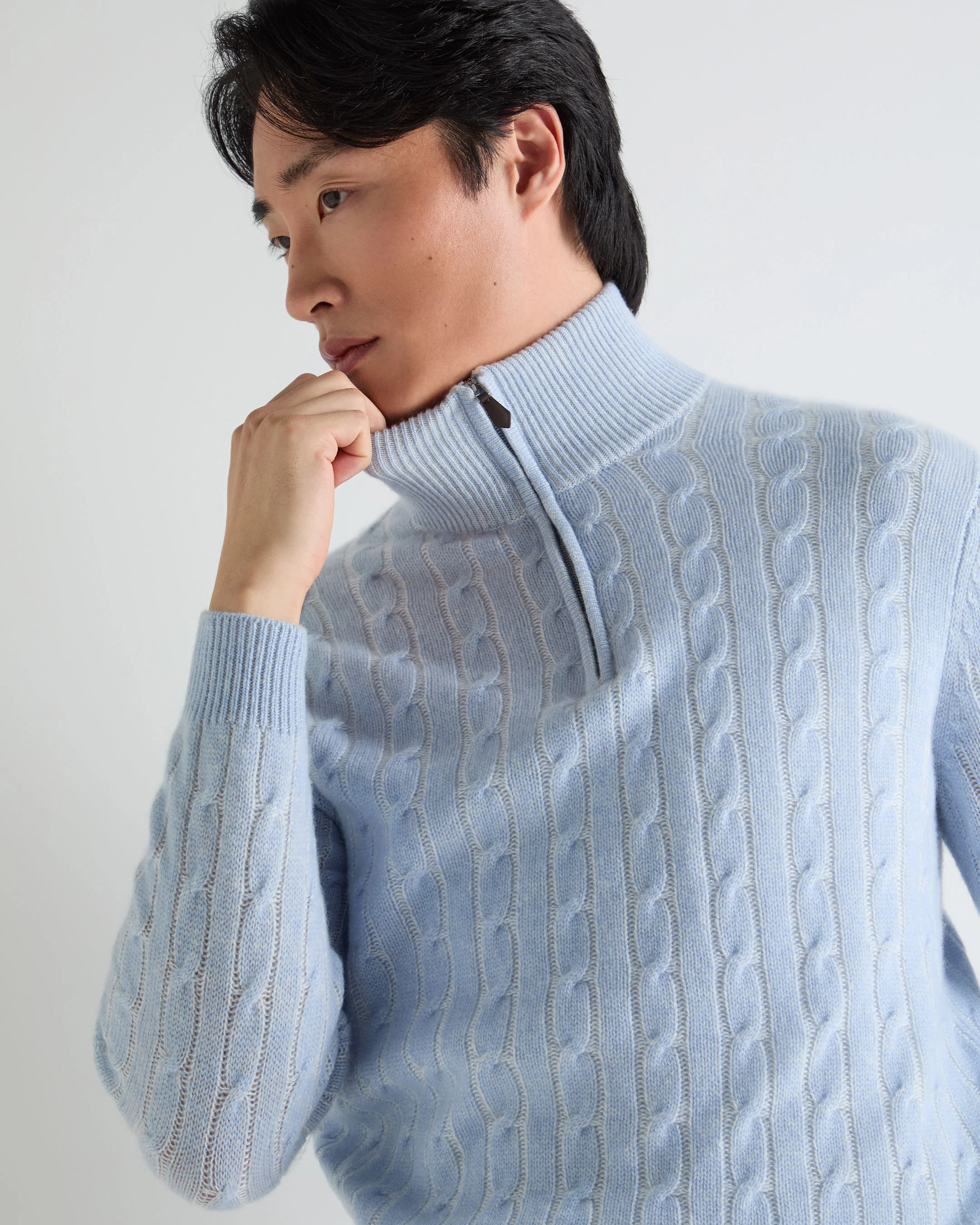 Men's Albemarle Cable Half Zip Cashmere Jumper Sea Mist Blue - Image 5