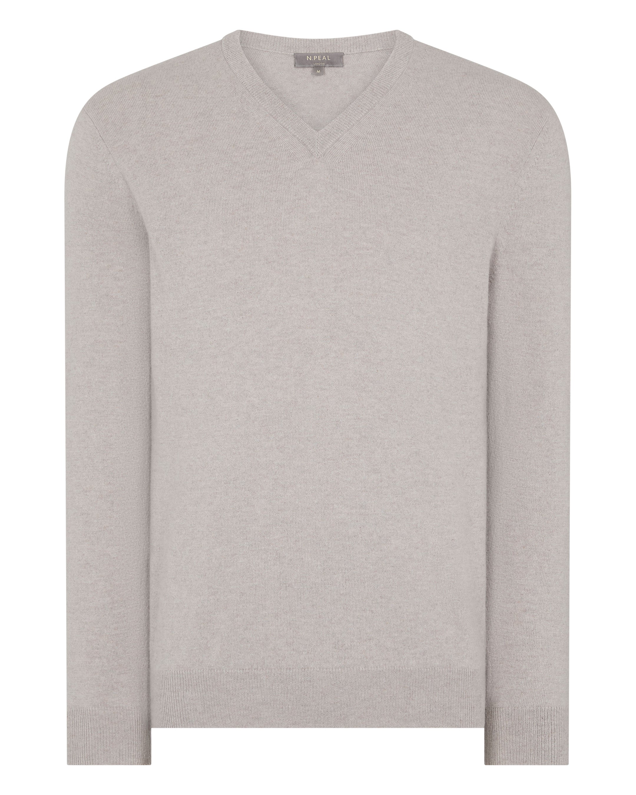 Men's Burlington V Neck Cashmere Jumper Oat Grey - Image 2