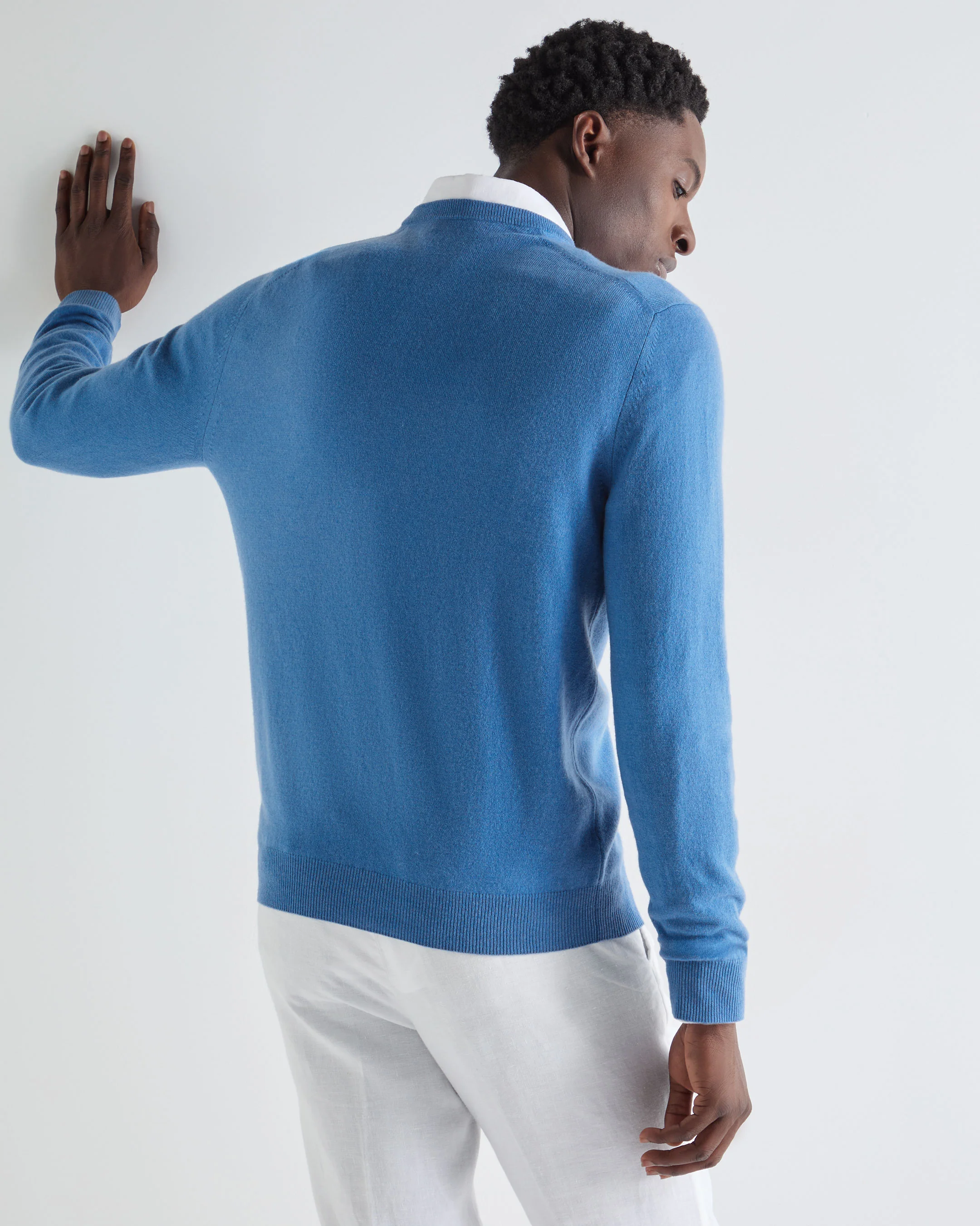 Men's Burlington V Neck Cashmere Jumper Sunshine Blue - Image 4