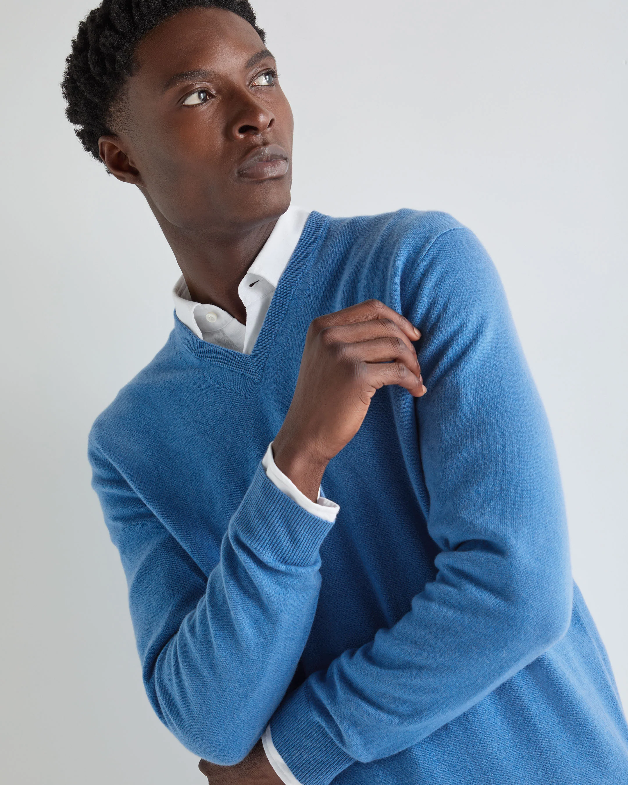 Men's Burlington V Neck Cashmere Jumper Sunshine Blue - Image 5