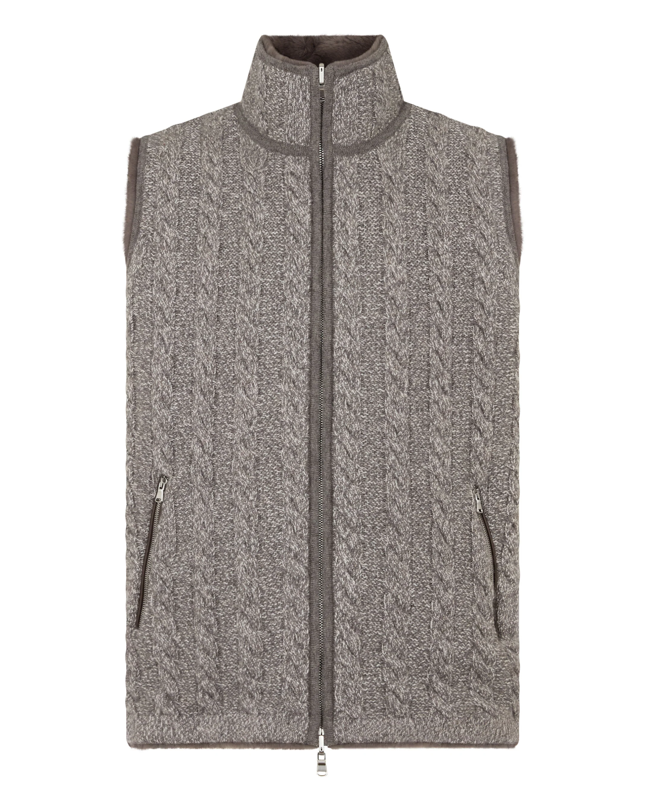 Men's Dolomiti Cable Fur Gilet Soft Truffle Brown Marl - Image 2
