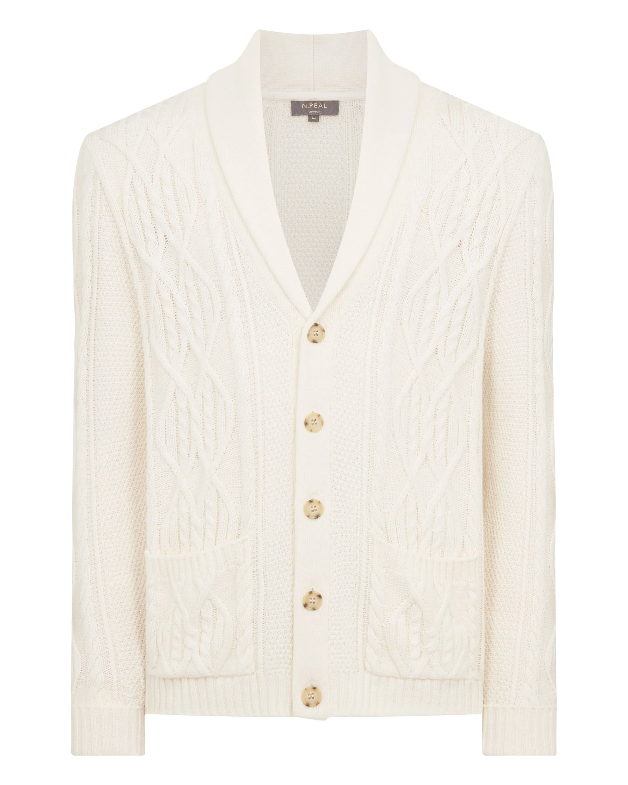 Men's Cable Shawl Cotton Blend Cardigan New Ivory White - Image 2