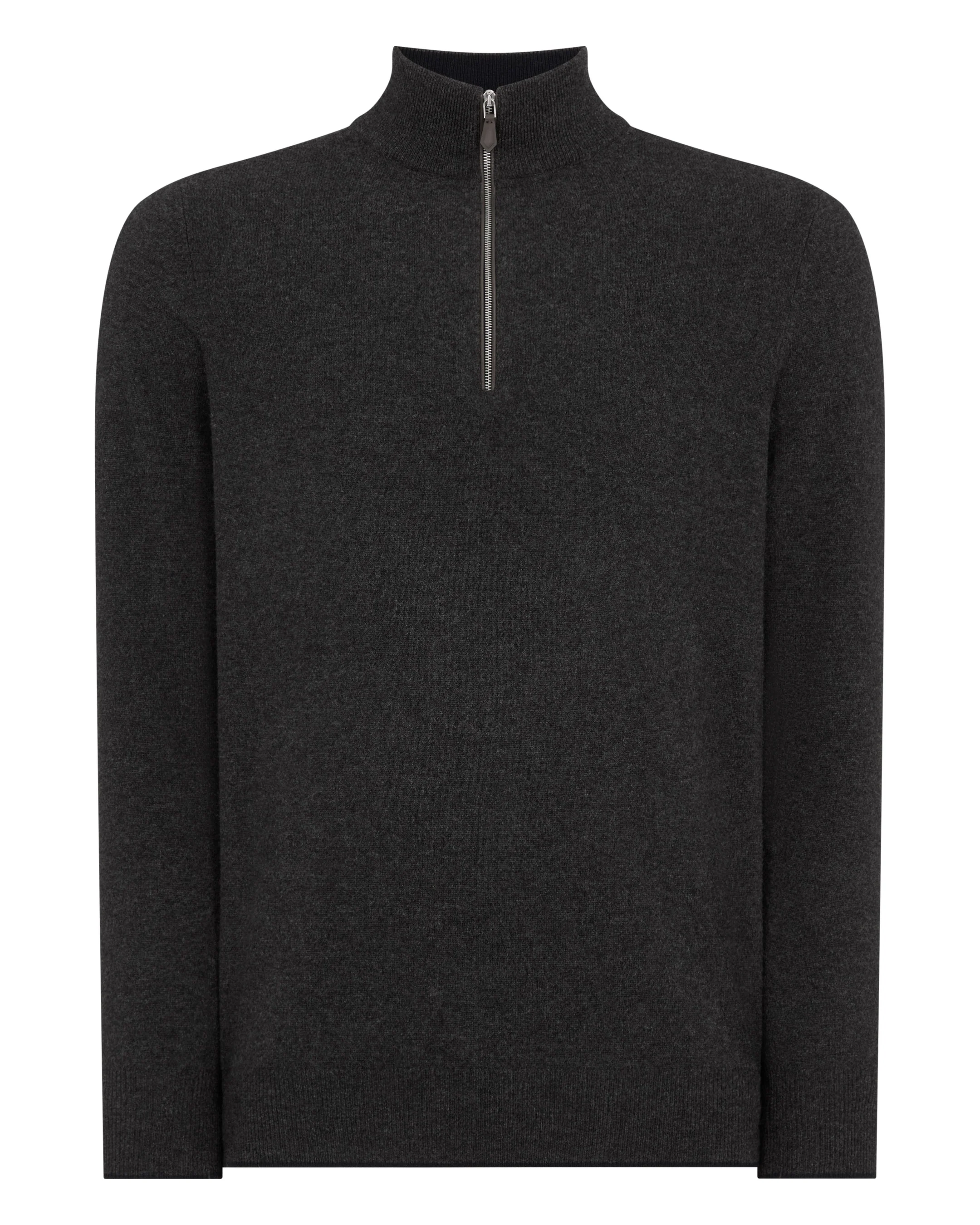 Men's Carnaby Half Zip Cashmere Jumper Deep Charcoal Grey - Image 2