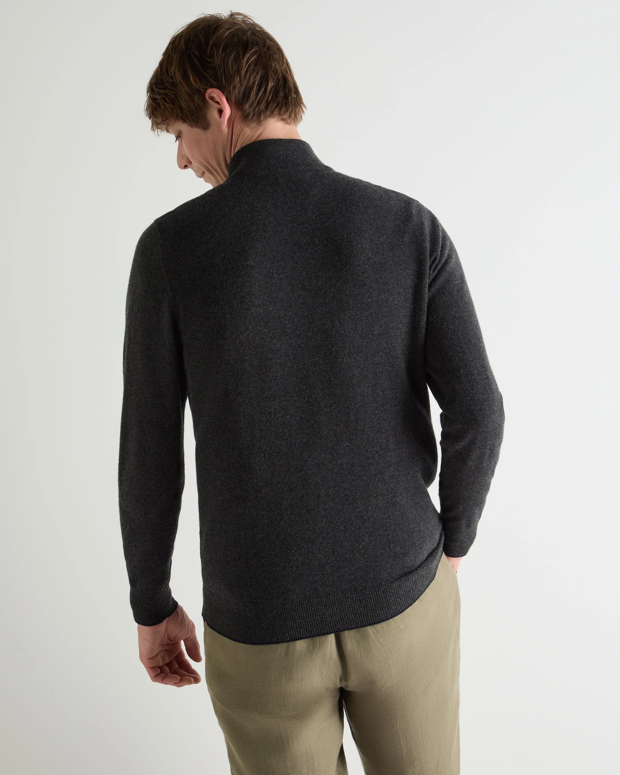 Men's Carnaby Half Zip Cashmere Jumper Deep Charcoal Grey - Image 4