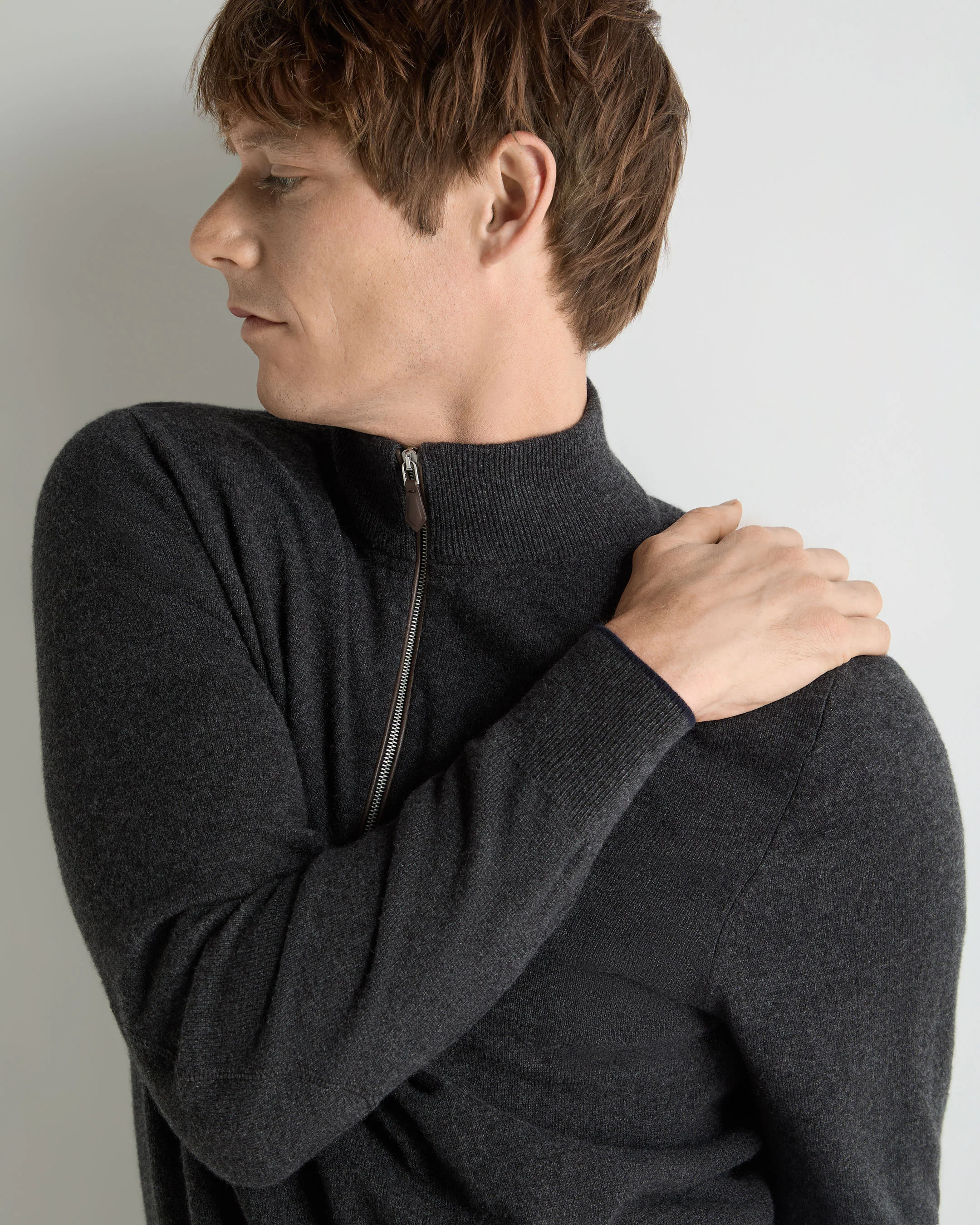 Men's Carnaby Half Zip Cashmere Jumper Deep Charcoal Grey - Image 5