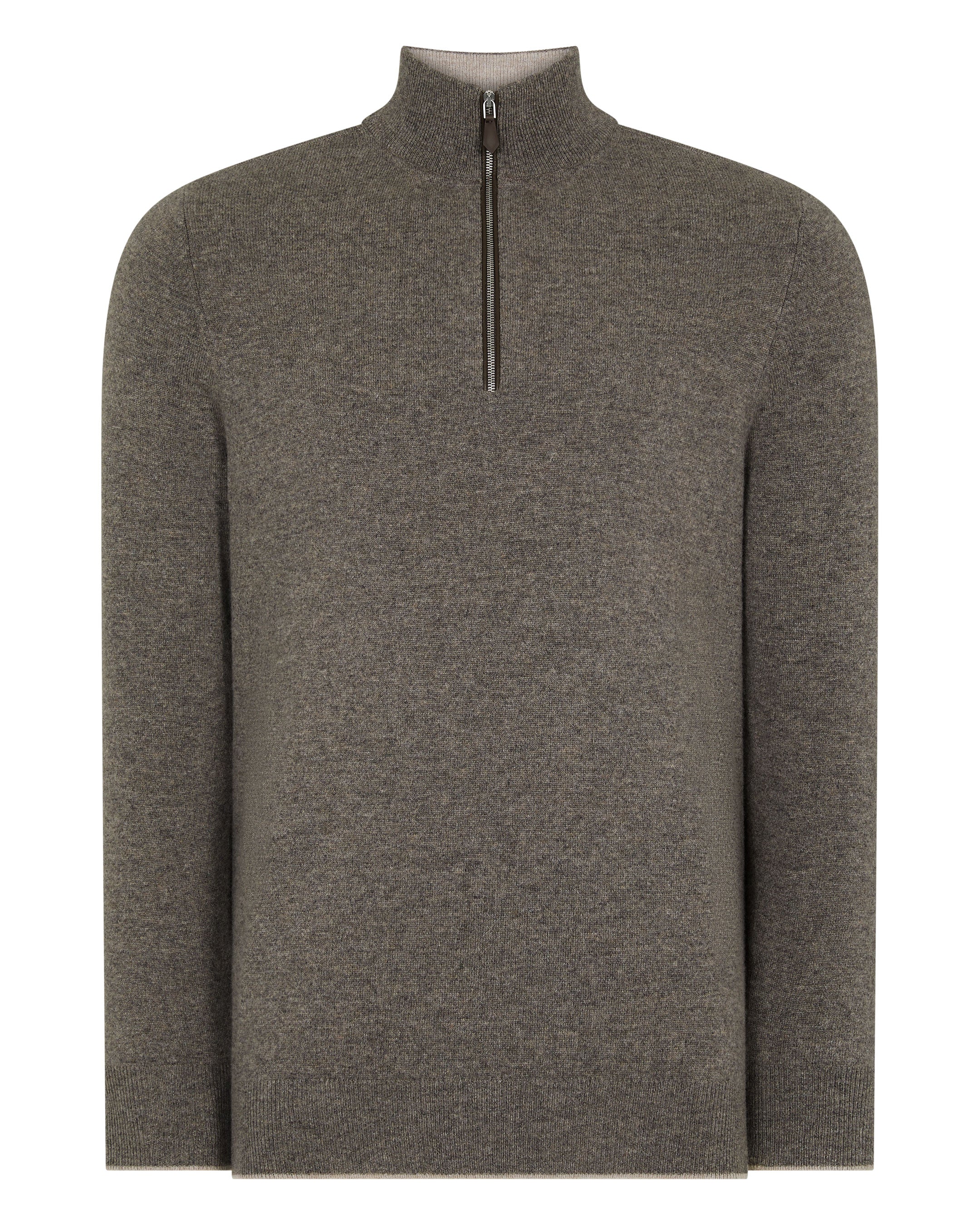 Men's Carnaby Half Zip Cashmere Jumper Wood Smoke Brown - Image 2