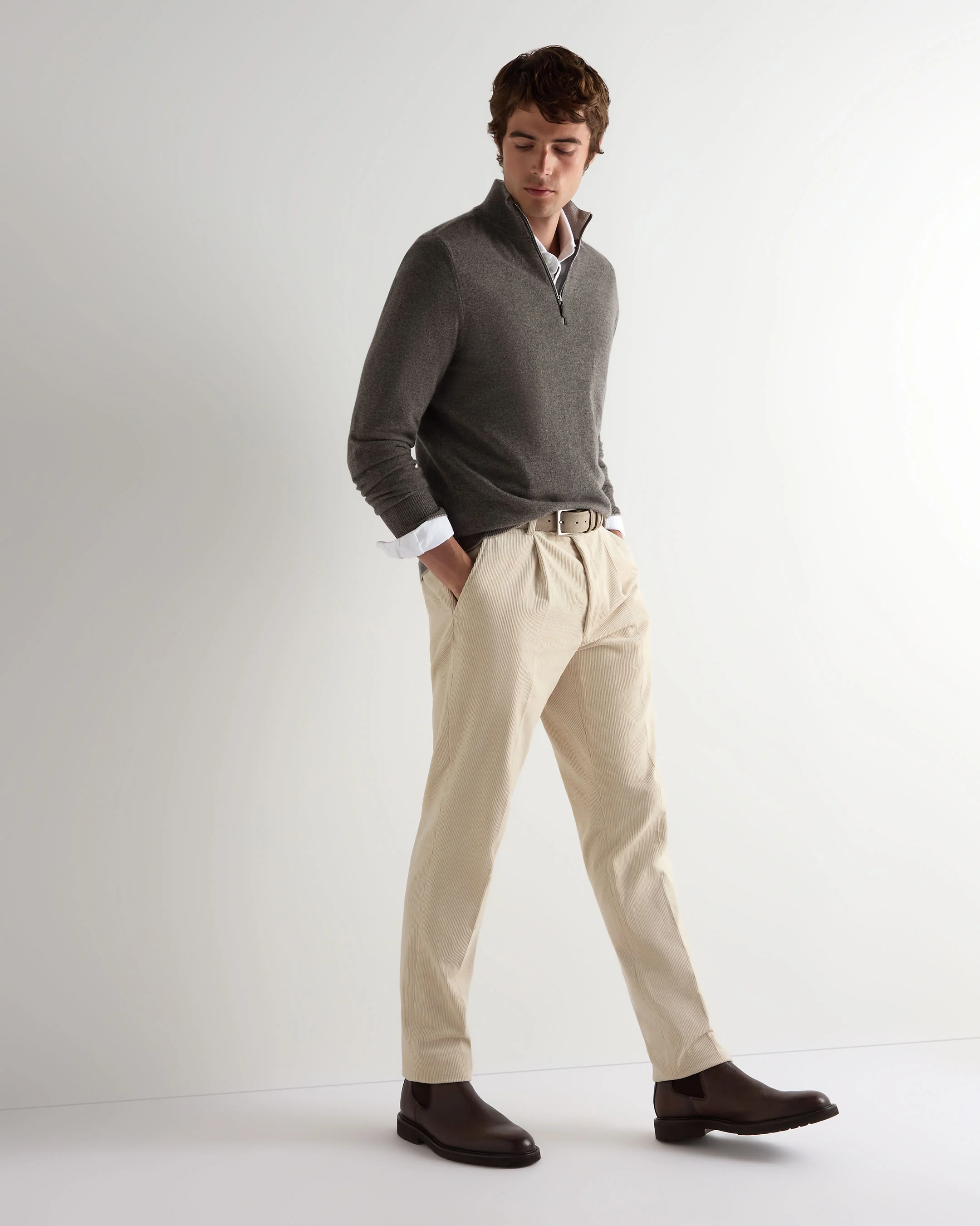 Men's Carnaby Half Zip Cashmere Jumper Wood Smoke Brown - Image 3
