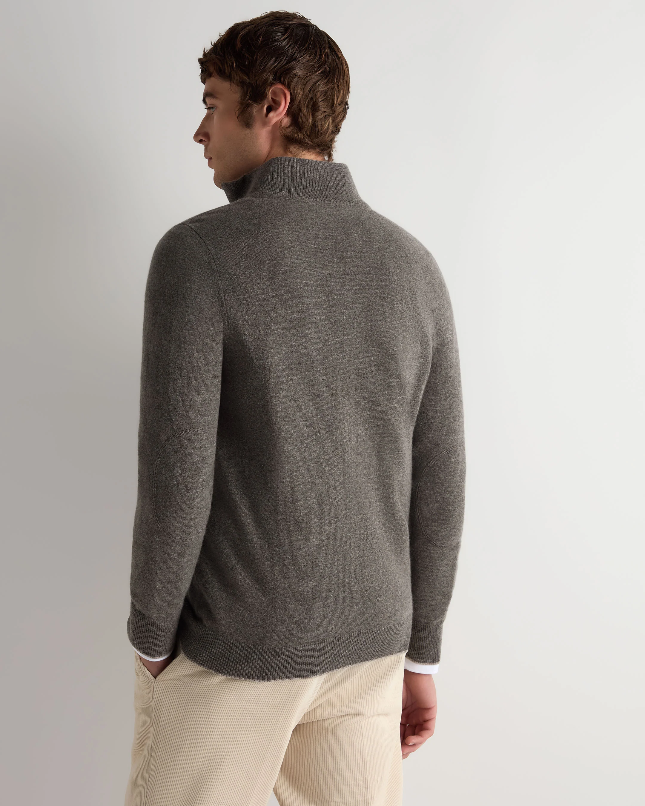 Men's Carnaby Half Zip Cashmere Jumper Wood Smoke Brown - Image 4