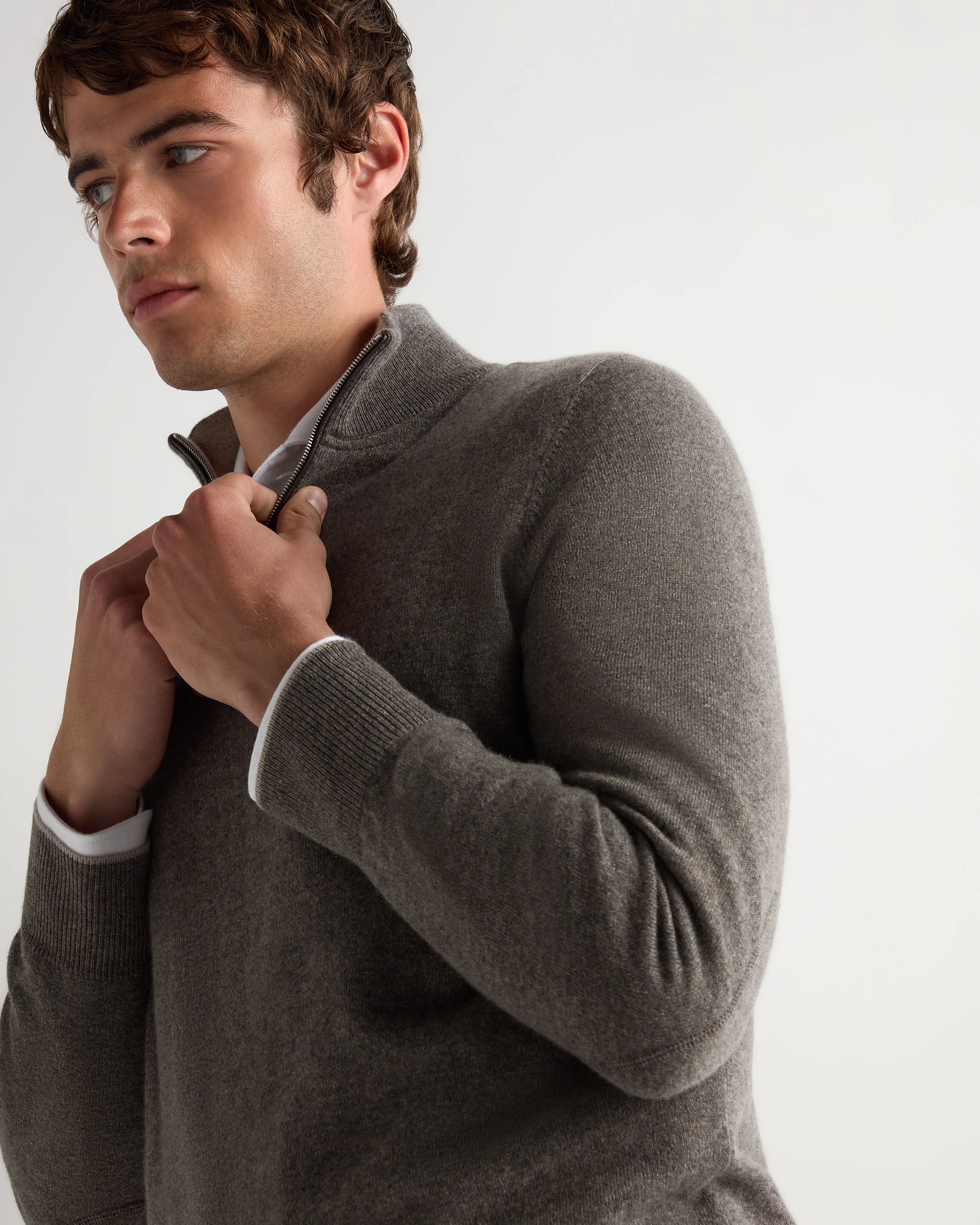 Men's Carnaby Half Zip Cashmere Jumper Wood Smoke Brown - Image 5