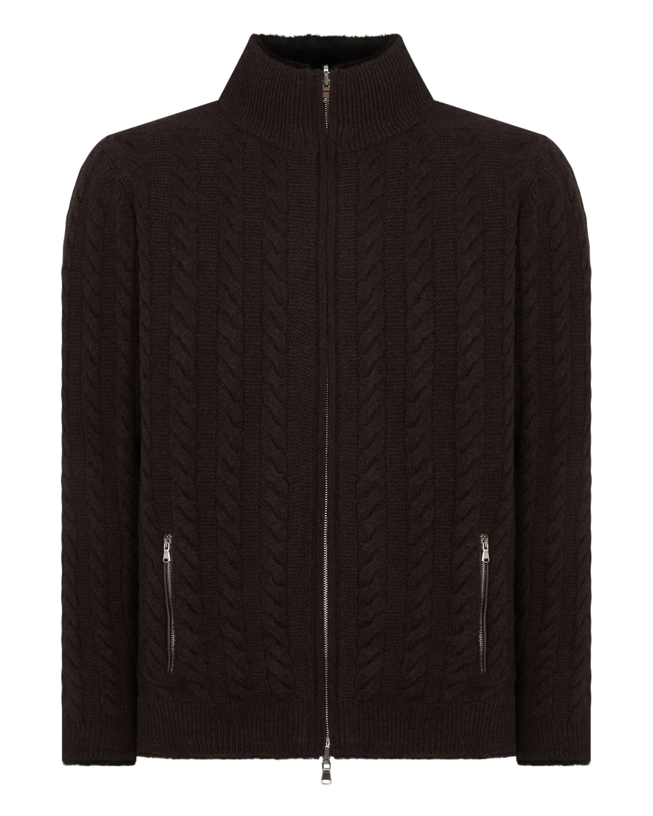 Men's Aspen Cashmere Cable Fur Cardigan Chocolate Brown - Image 2