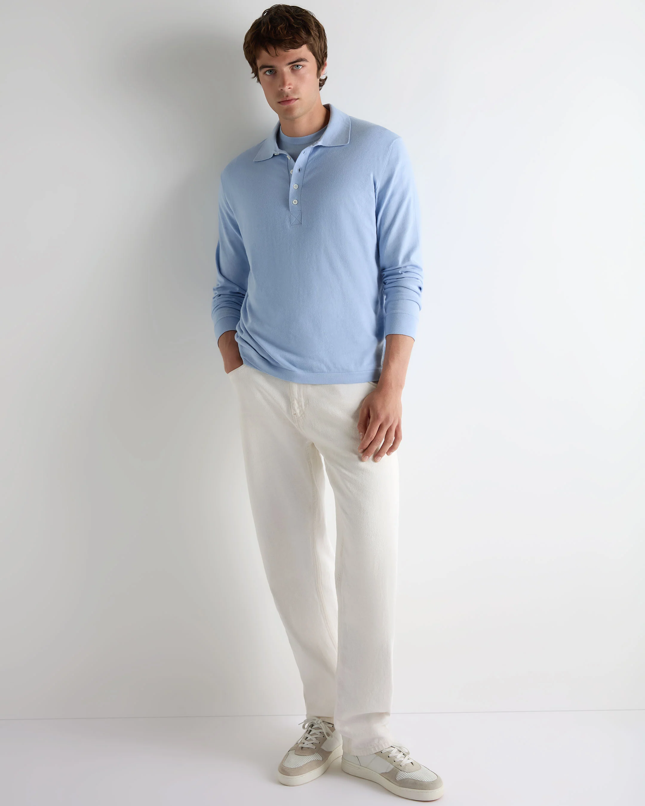 Men's Cotton Polo Shirt Sea Mist Blue - Image 3