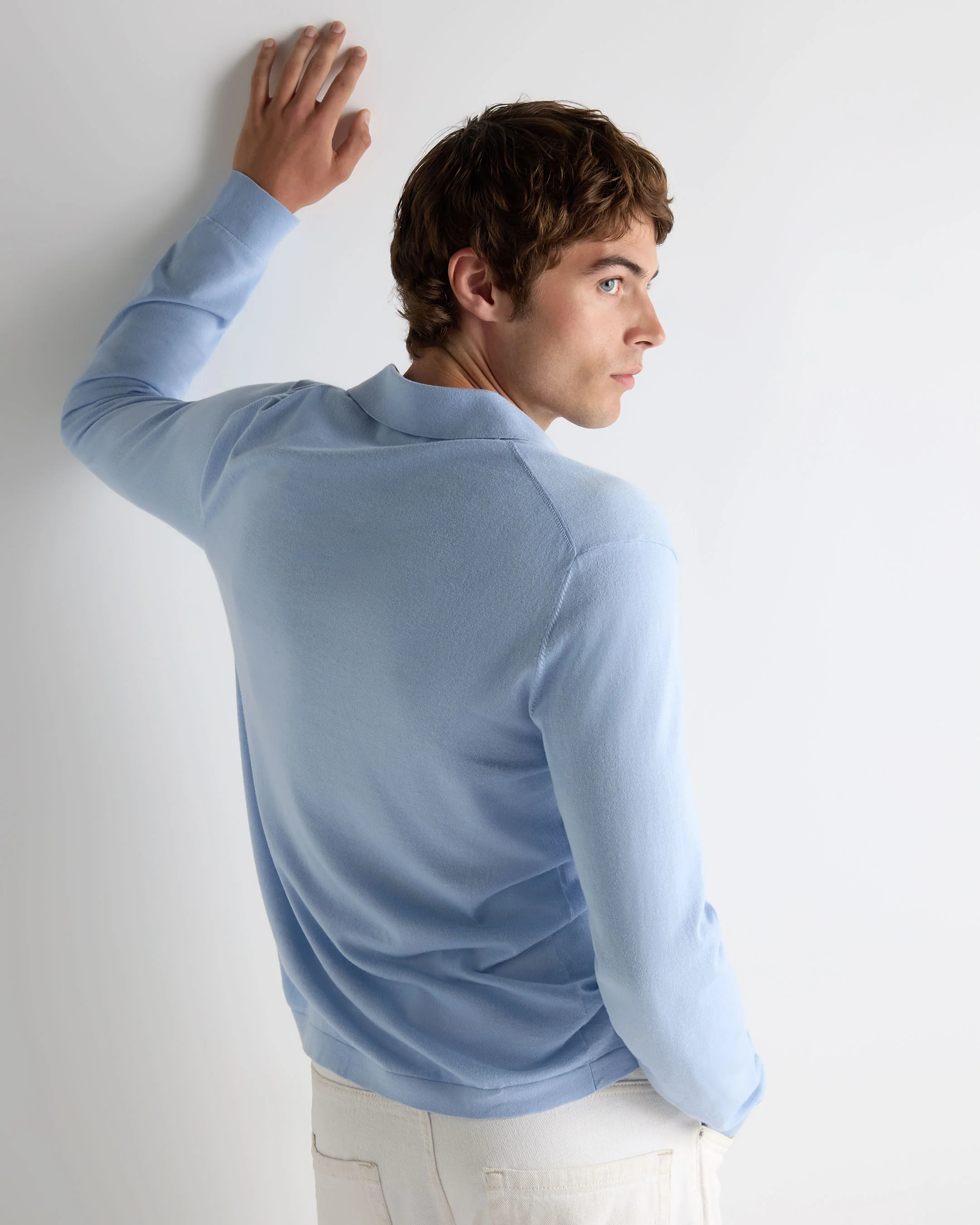 Men's Cotton Polo Shirt Sea Mist Blue - Image 4