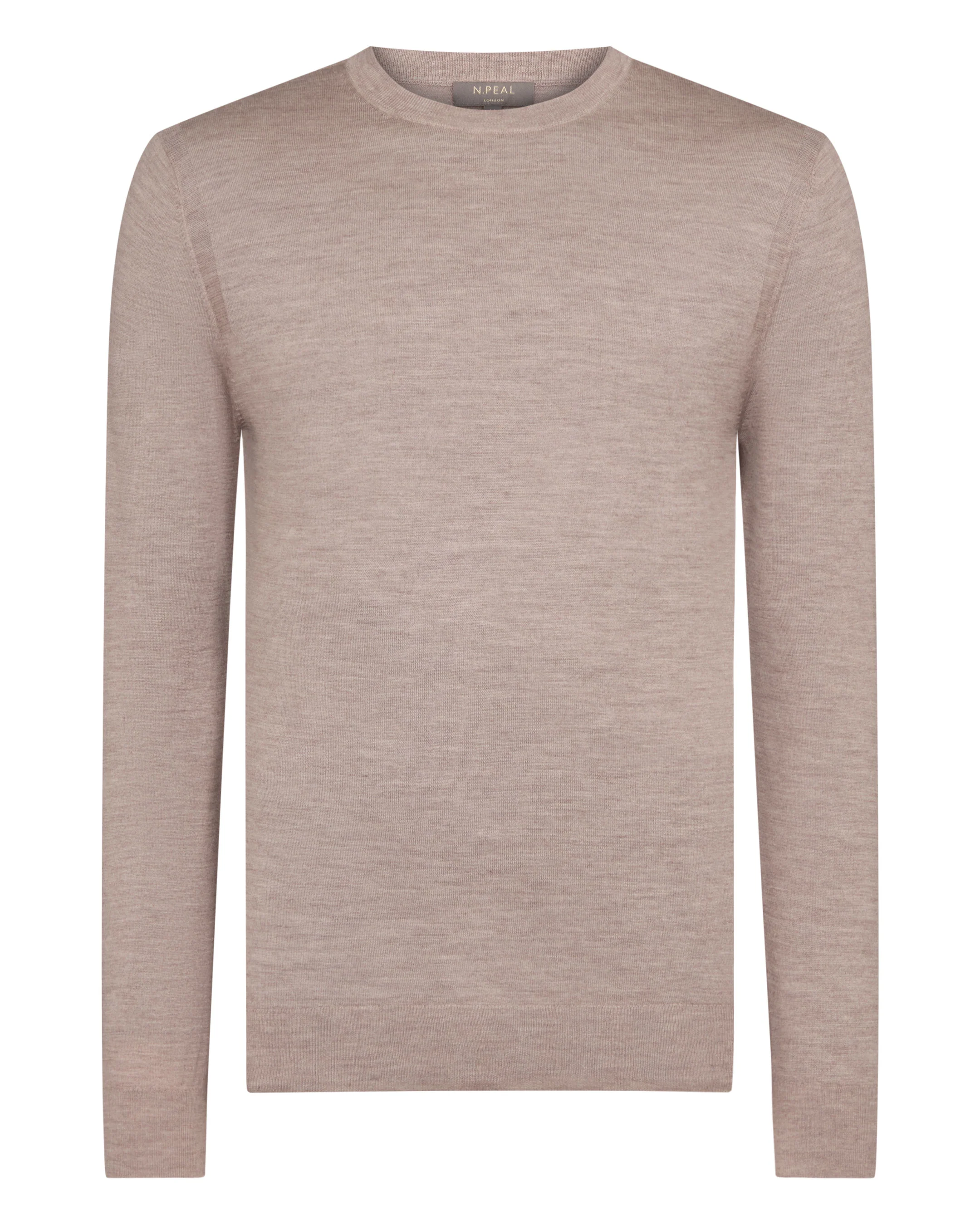 Men's Covent Fine Gauge Cashmere Round Neck Jumper Soft Taupe Brown - Image 2