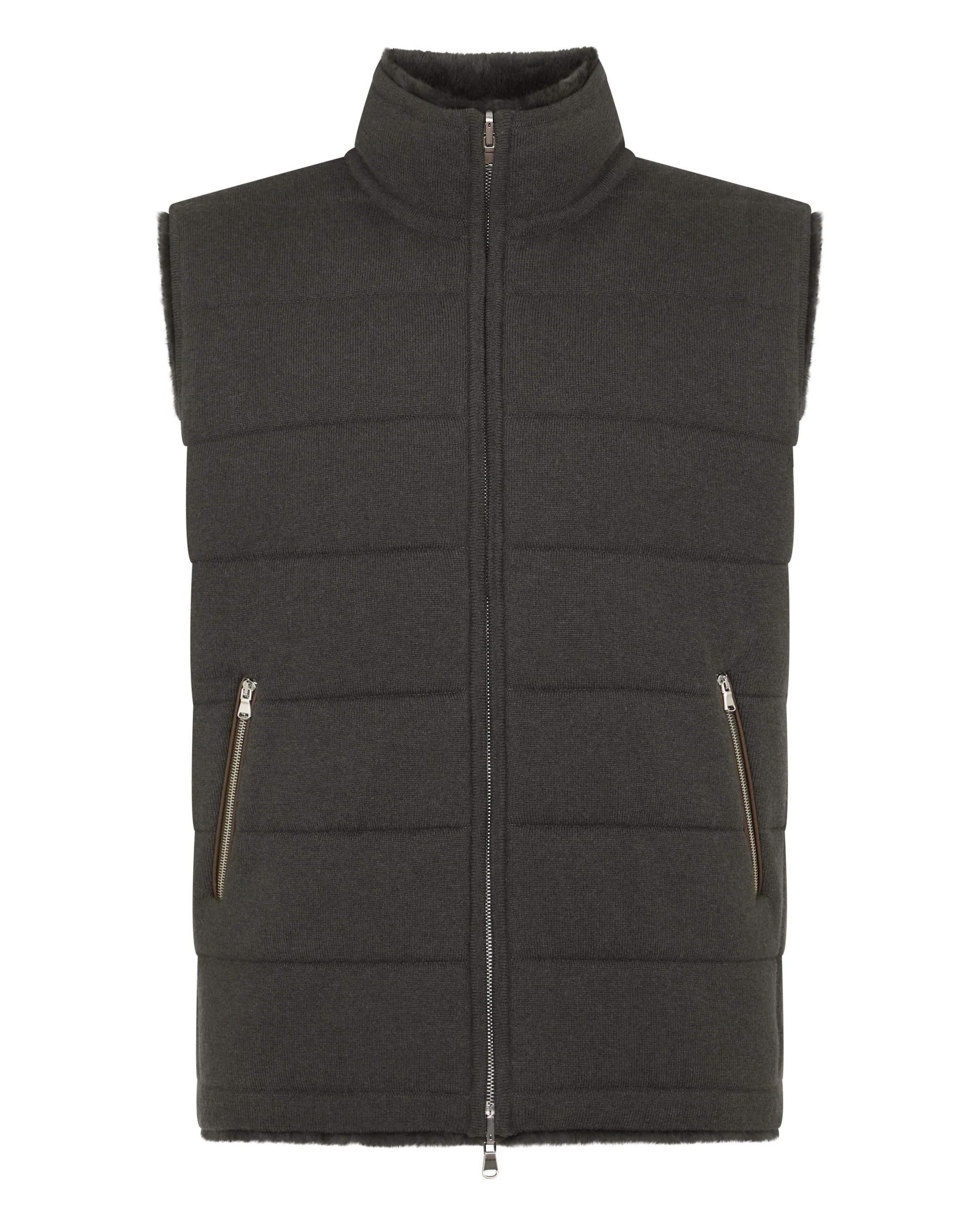 Men's Vermont Fur Lined Gilet Arabica Khaki Green - Image 2
