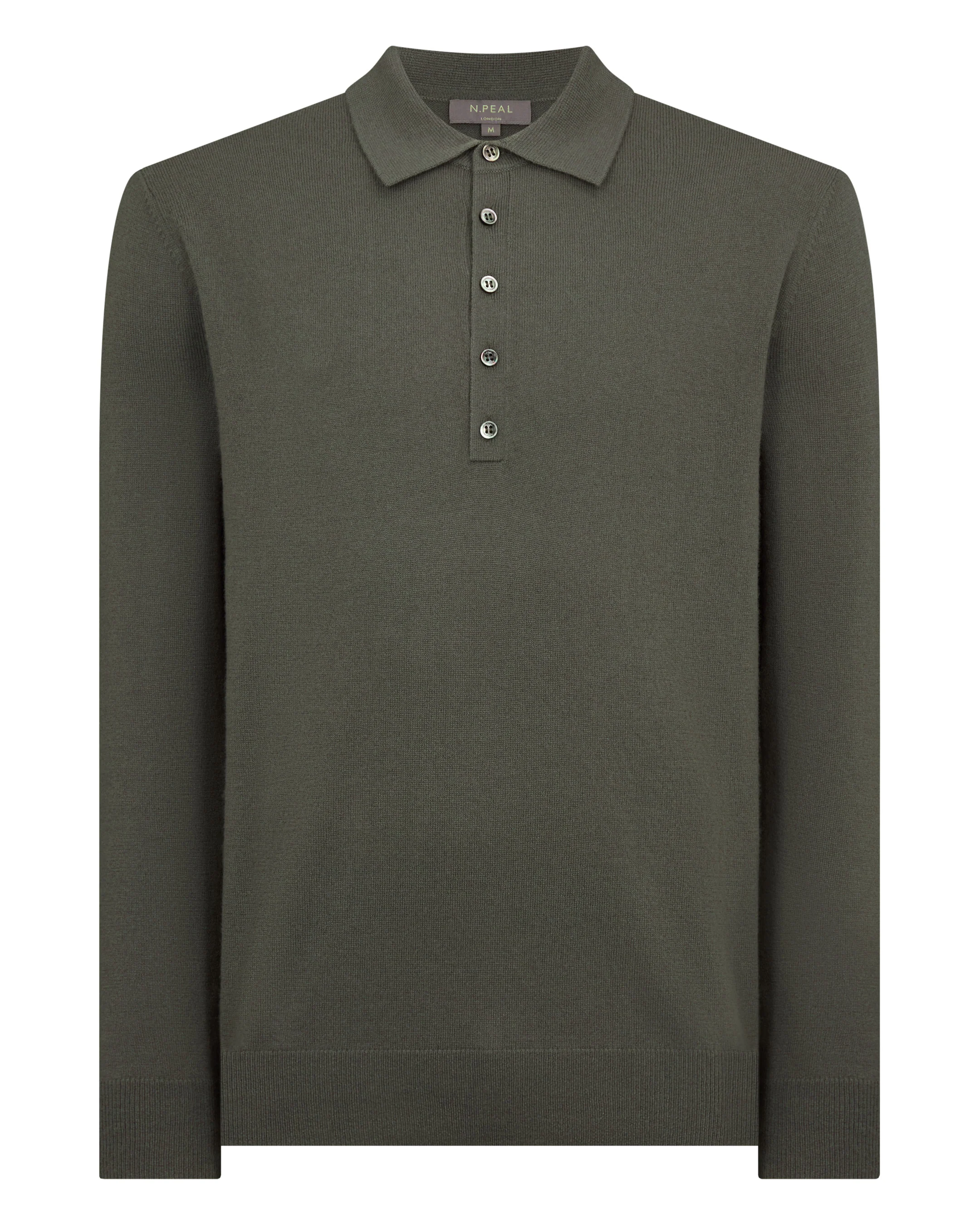 Men's Greenwich Cashmere Polo Shirt Olive Green - Image 2