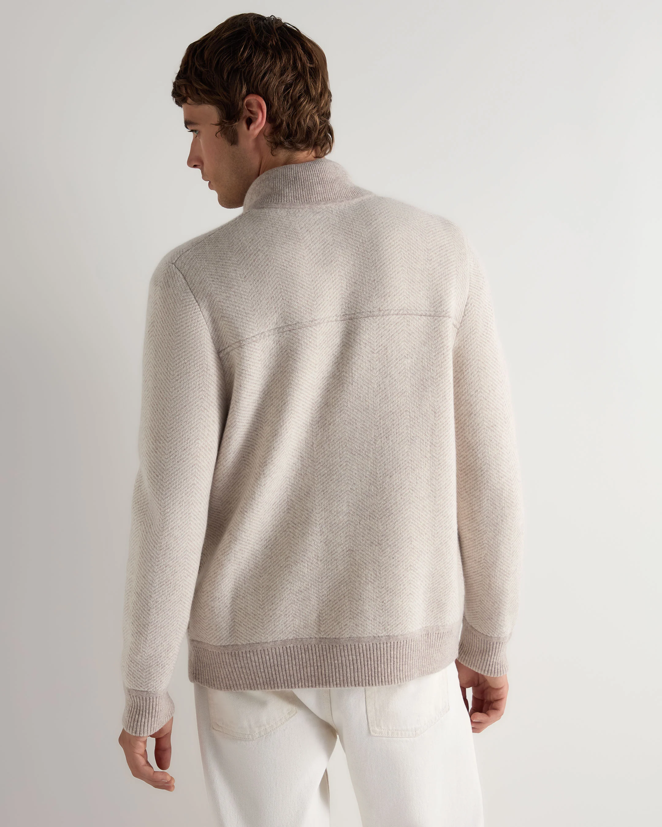 Men's Herringbone Cashmere Jacket With Fur Trim Sand Brown - Image 4