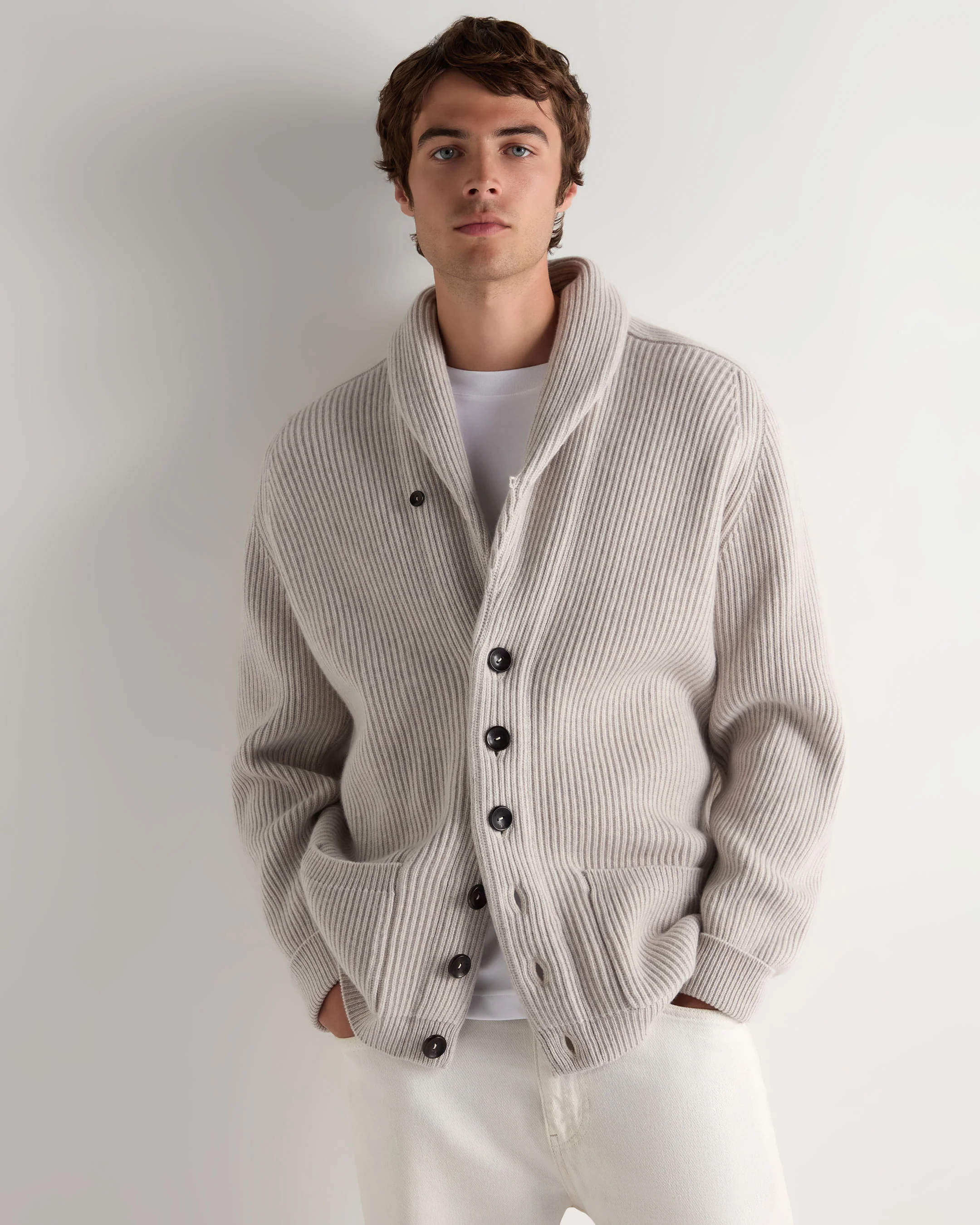 Men's Kensington Cashmere Cardigan Pebble Grey