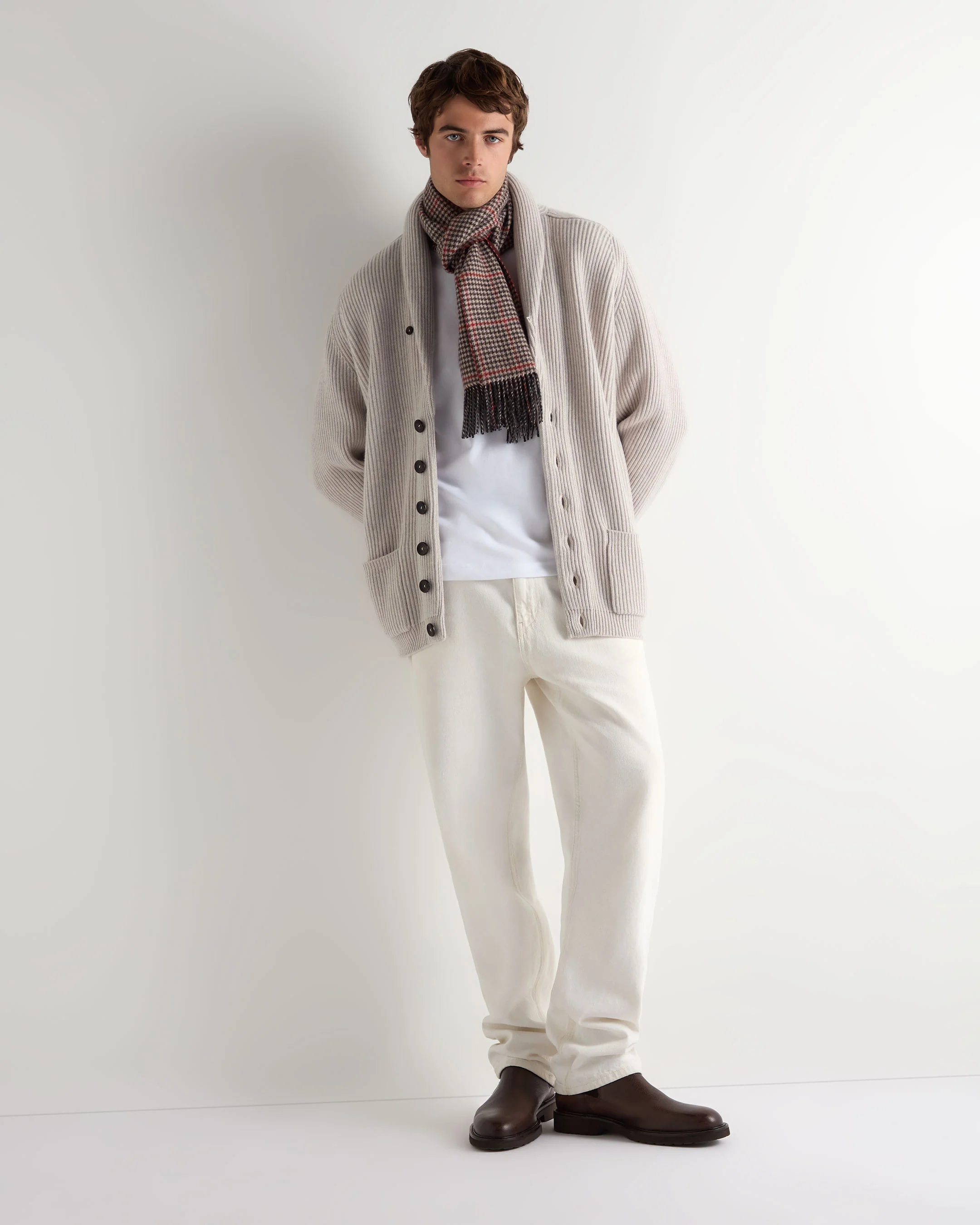Men's Kensington Cashmere Cardigan Pebble Grey - Image 3
