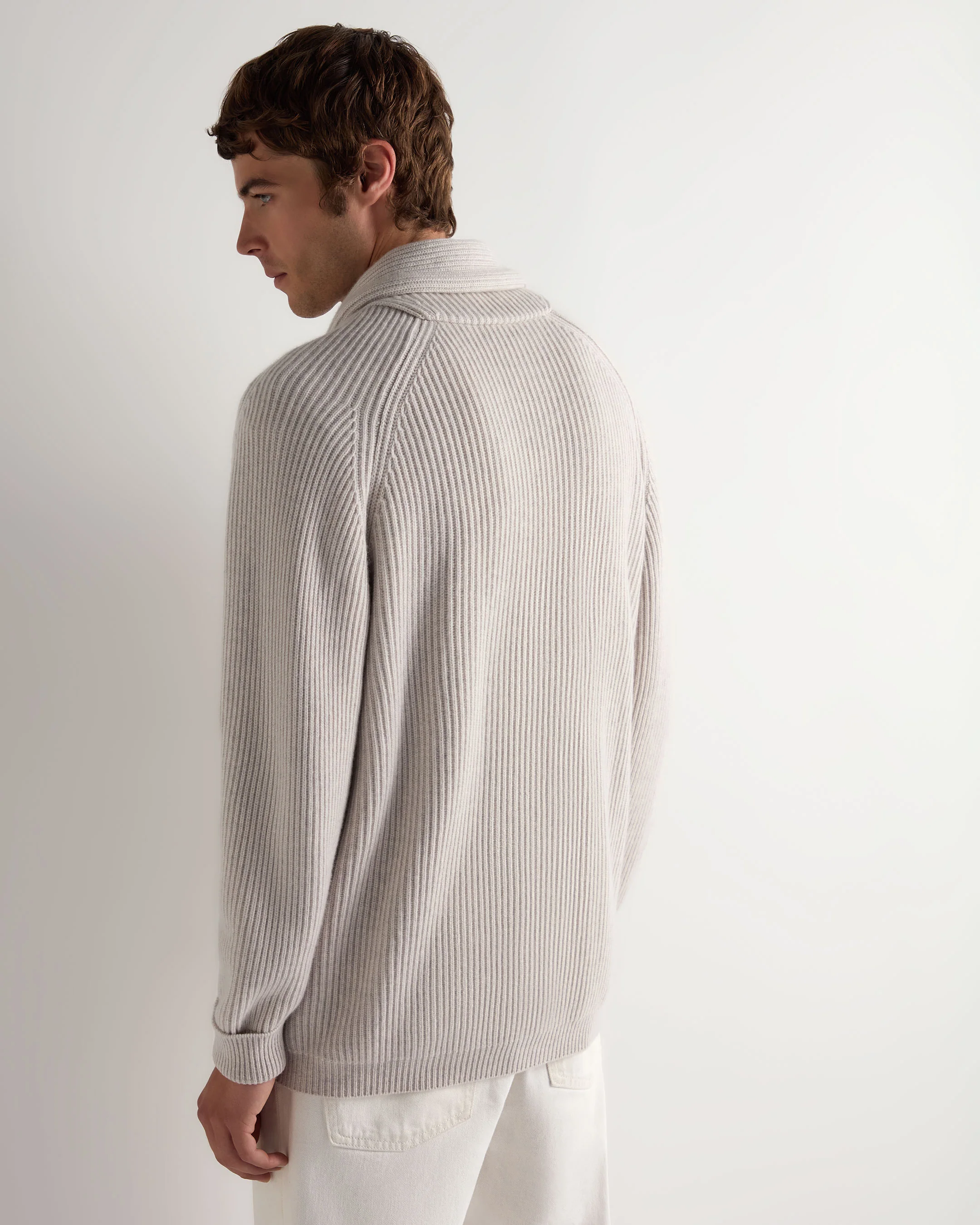Men's Kensington Cashmere Cardigan Pebble Grey - Image 4