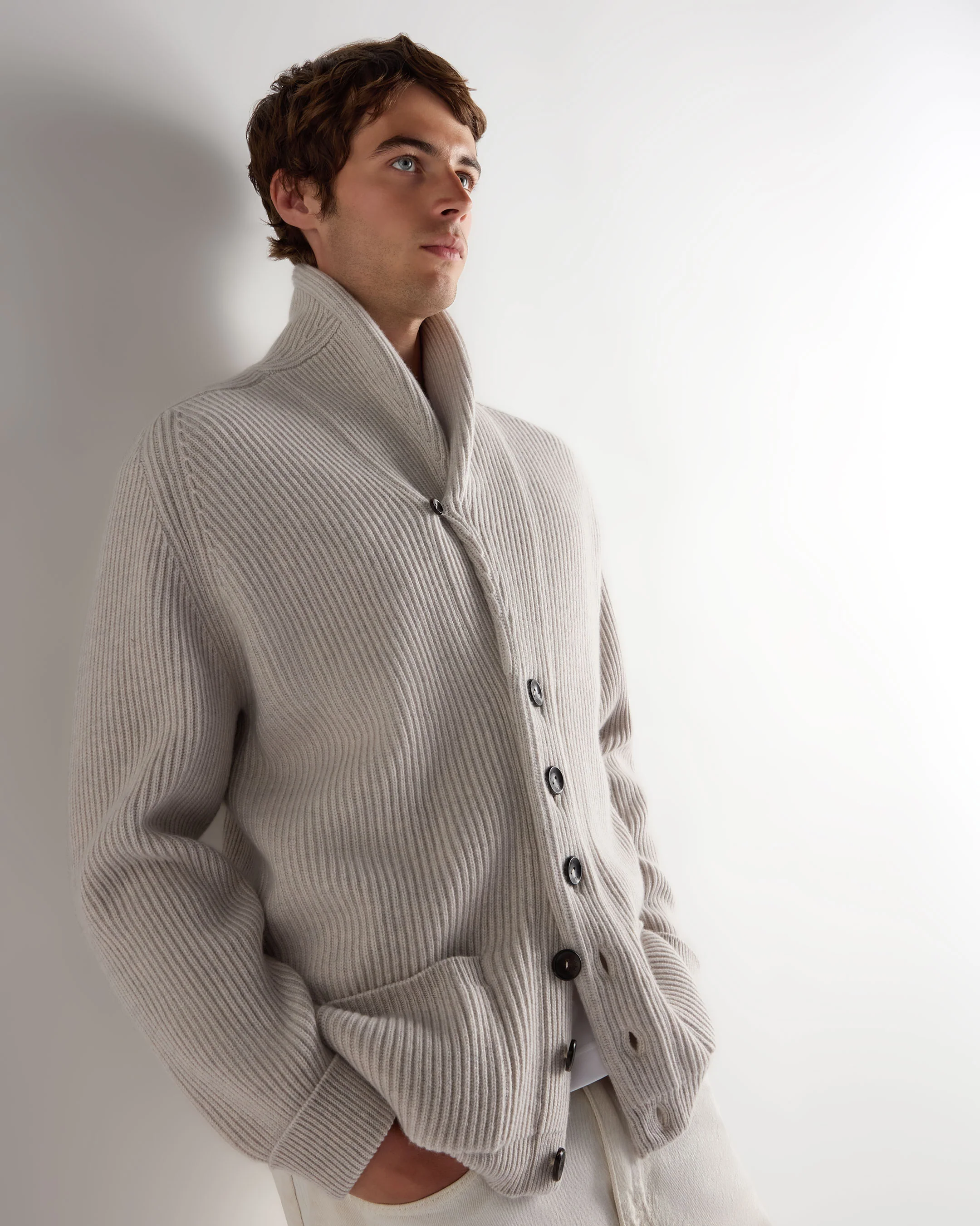 Men's Kensington Cashmere Cardigan Pebble Grey - Image 6