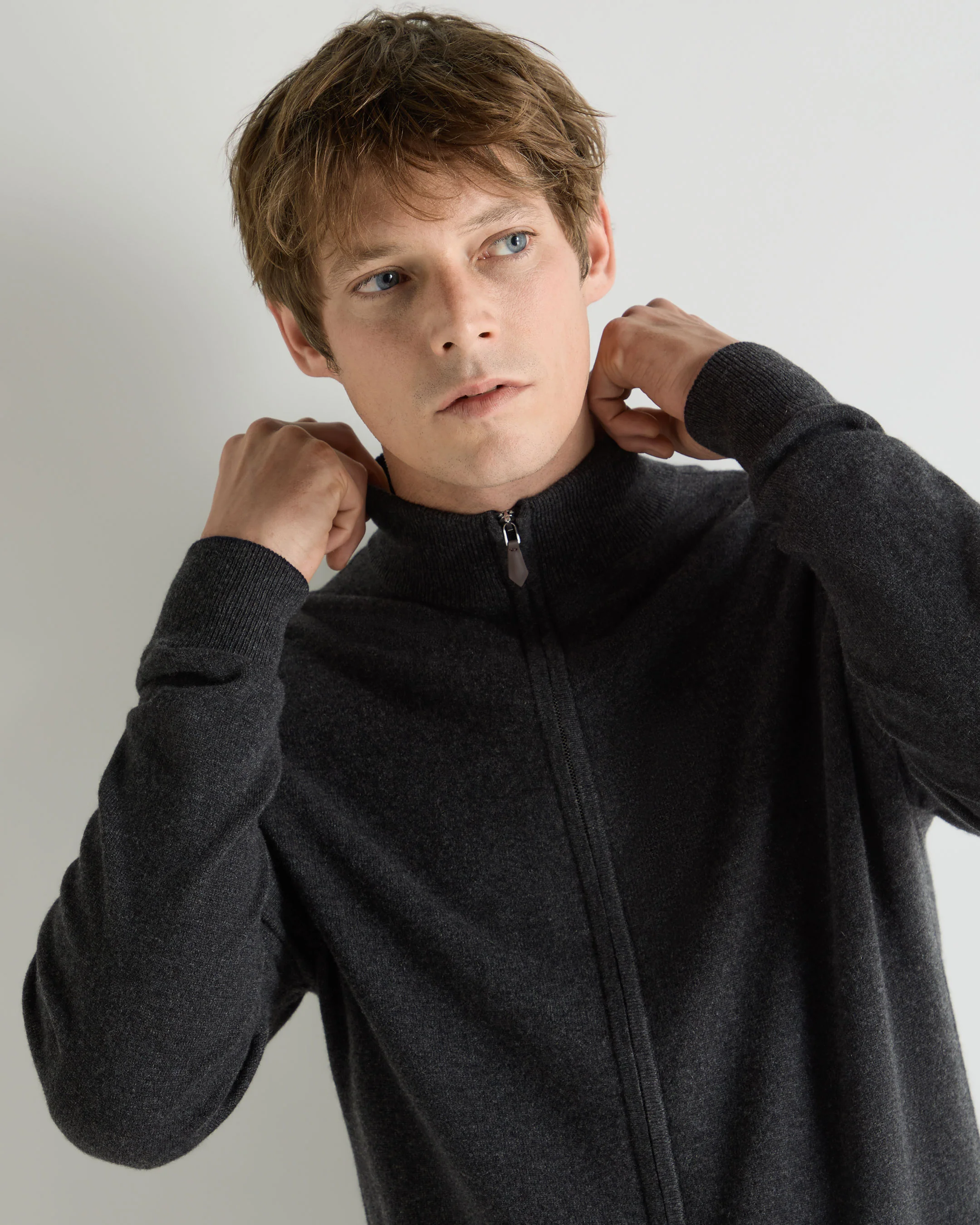 Men's Knightsbridge Full Zip Cashmere Jumper Deep Charcoal Grey - Image 5