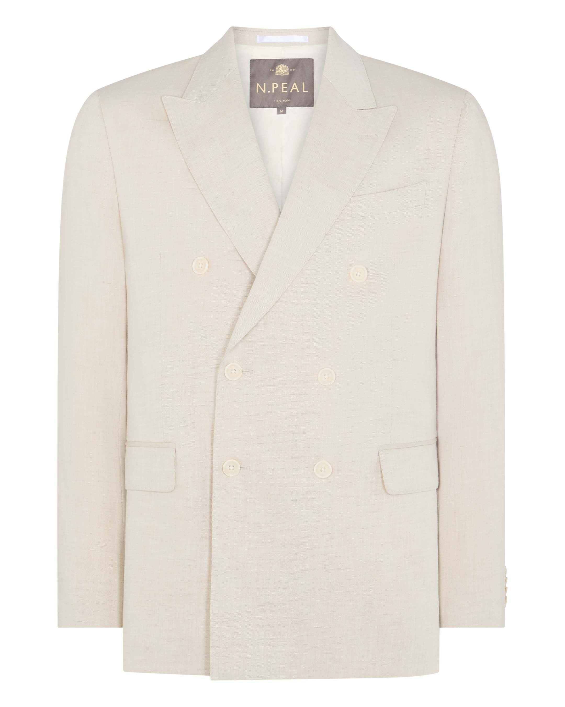 Men's Linen Blend Double Breasted Jacket Sand Brown - Image 2