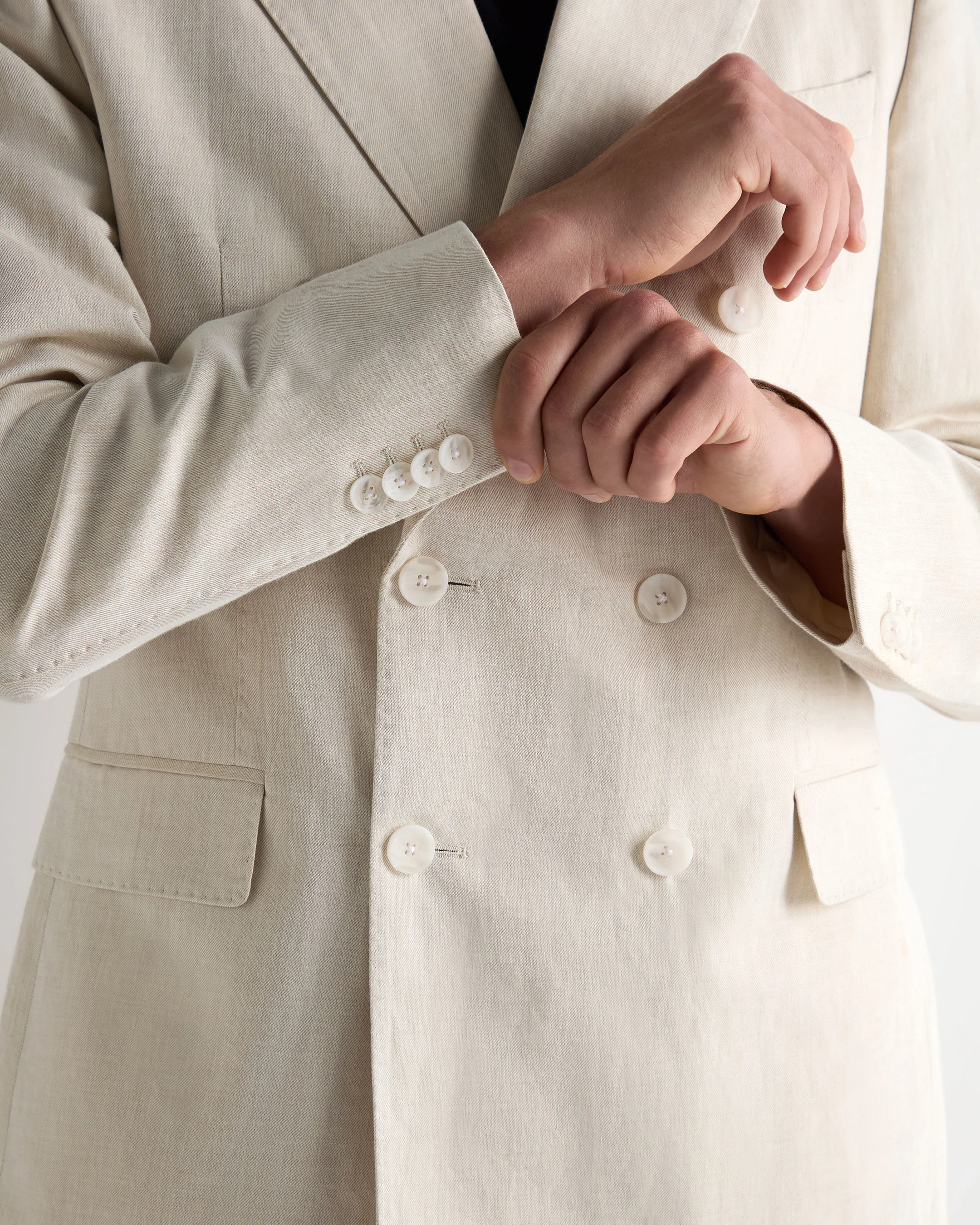 Men's Linen Blend Double Breasted Jacket Sand Brown - Image 5
