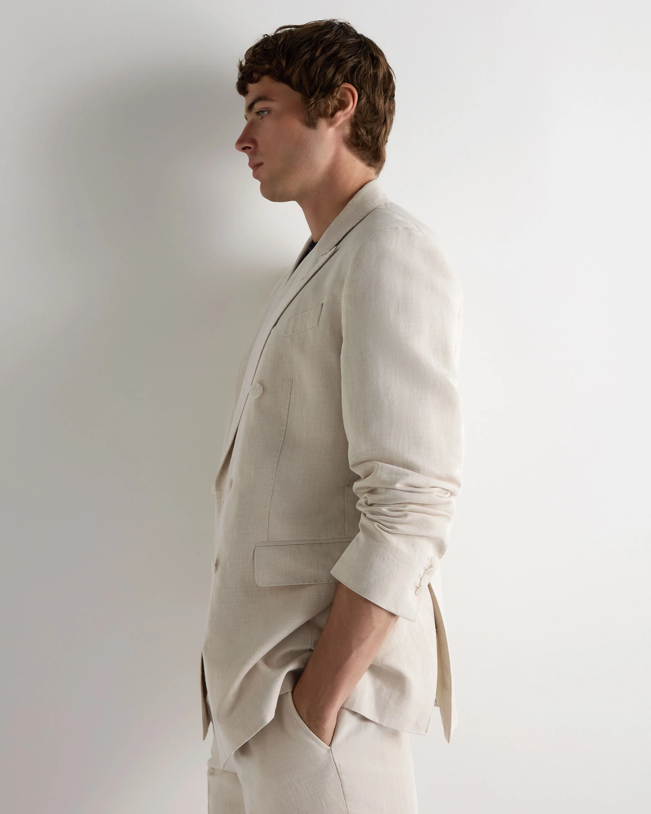 Men's Linen Blend Double Breasted Jacket Sand Brown - Image 6
