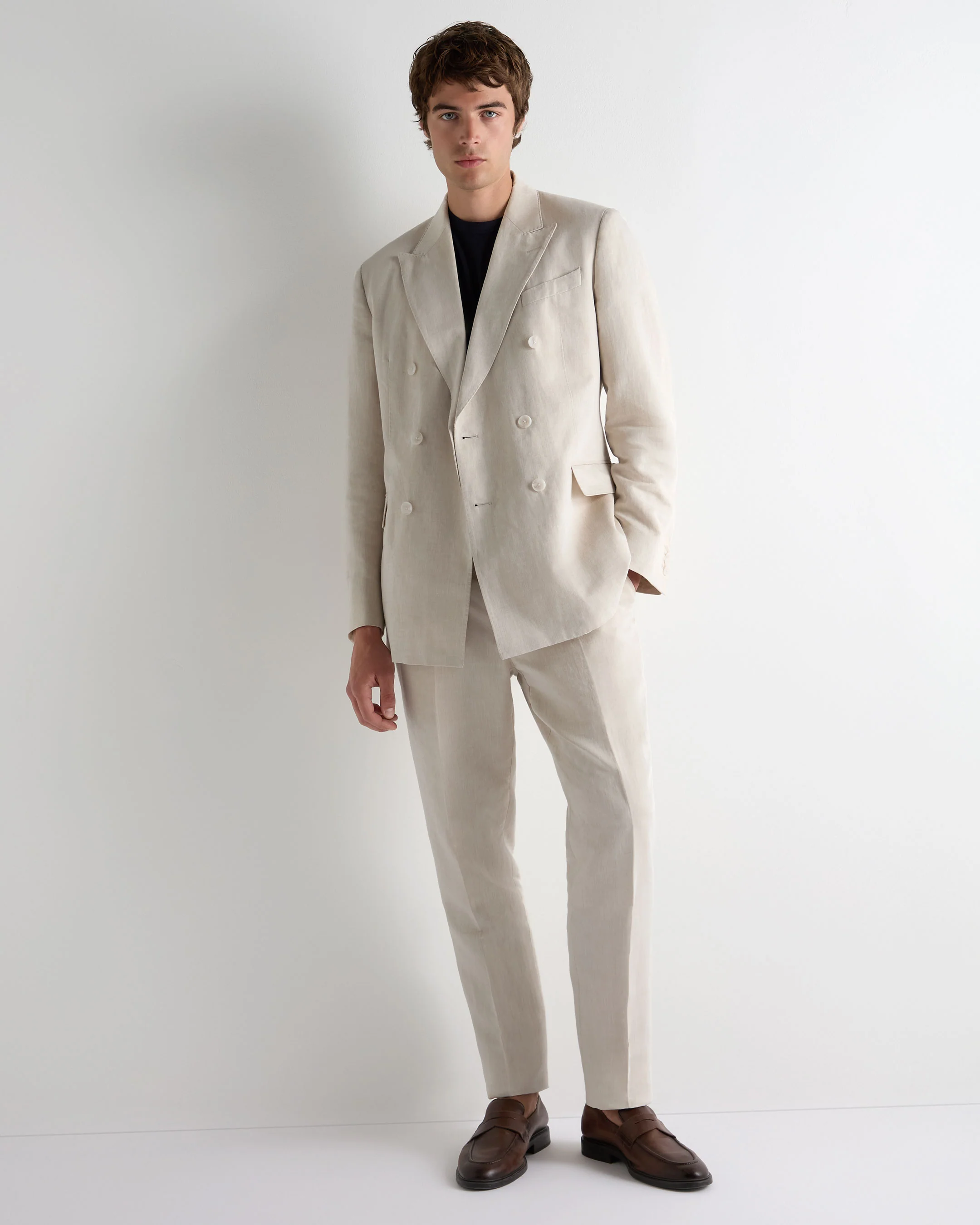 Men's Linen Blend Double Breasted Jacket Sand Brown - Image 7