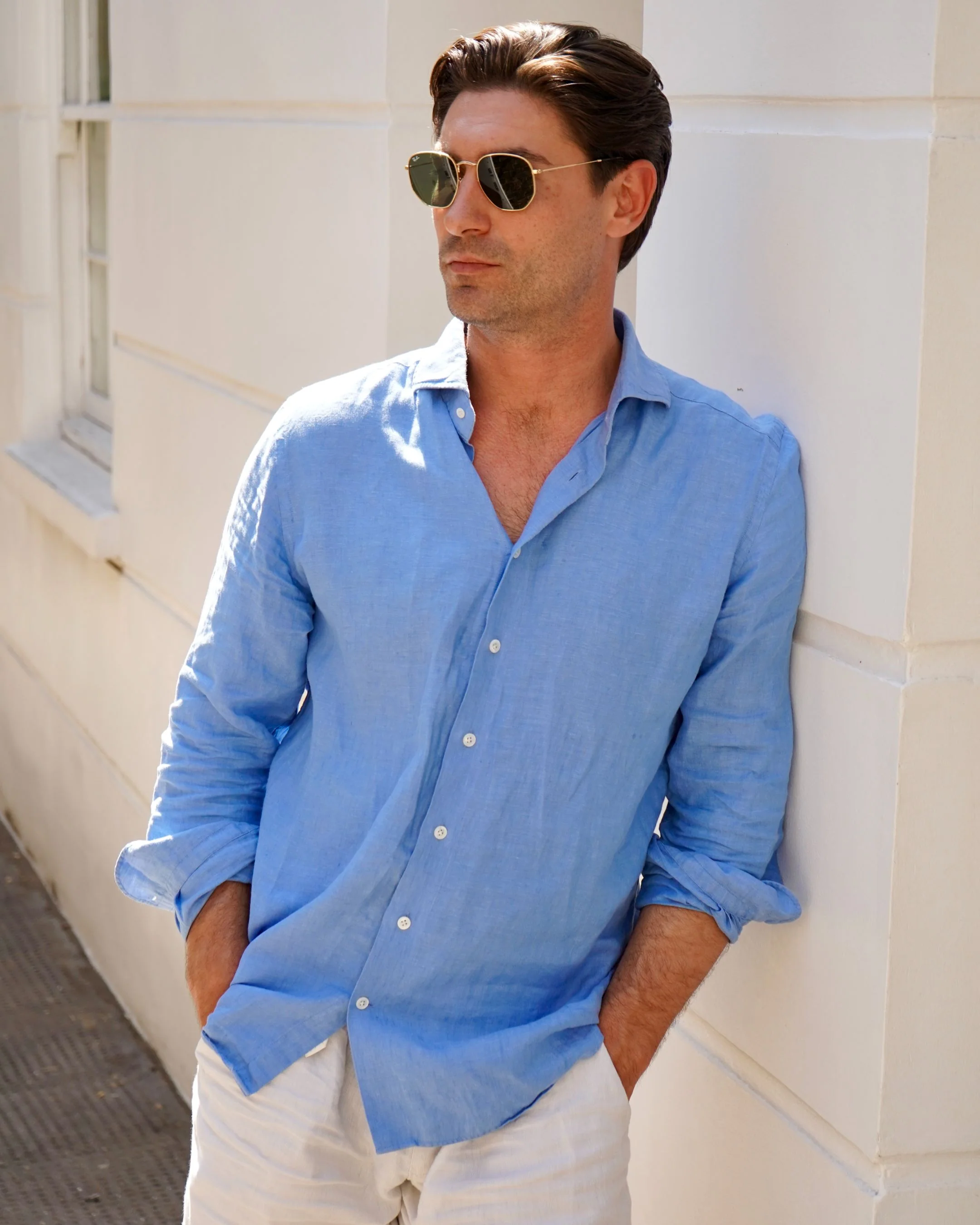Men's Cannes Linen Shirt Blue - Image 8