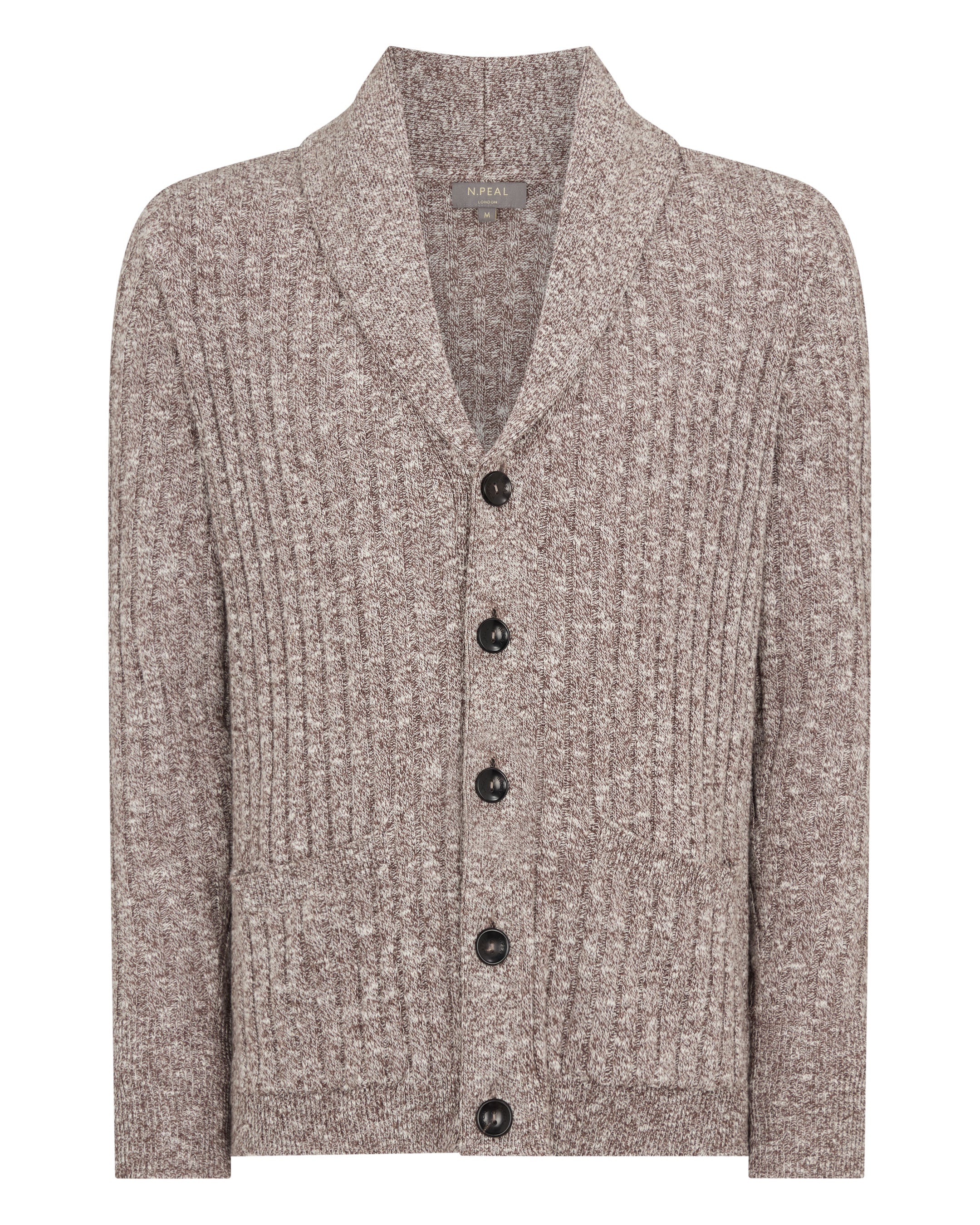 Men's Marl Shawl Cotton Blend Cardigan Brown Marl - Image 2