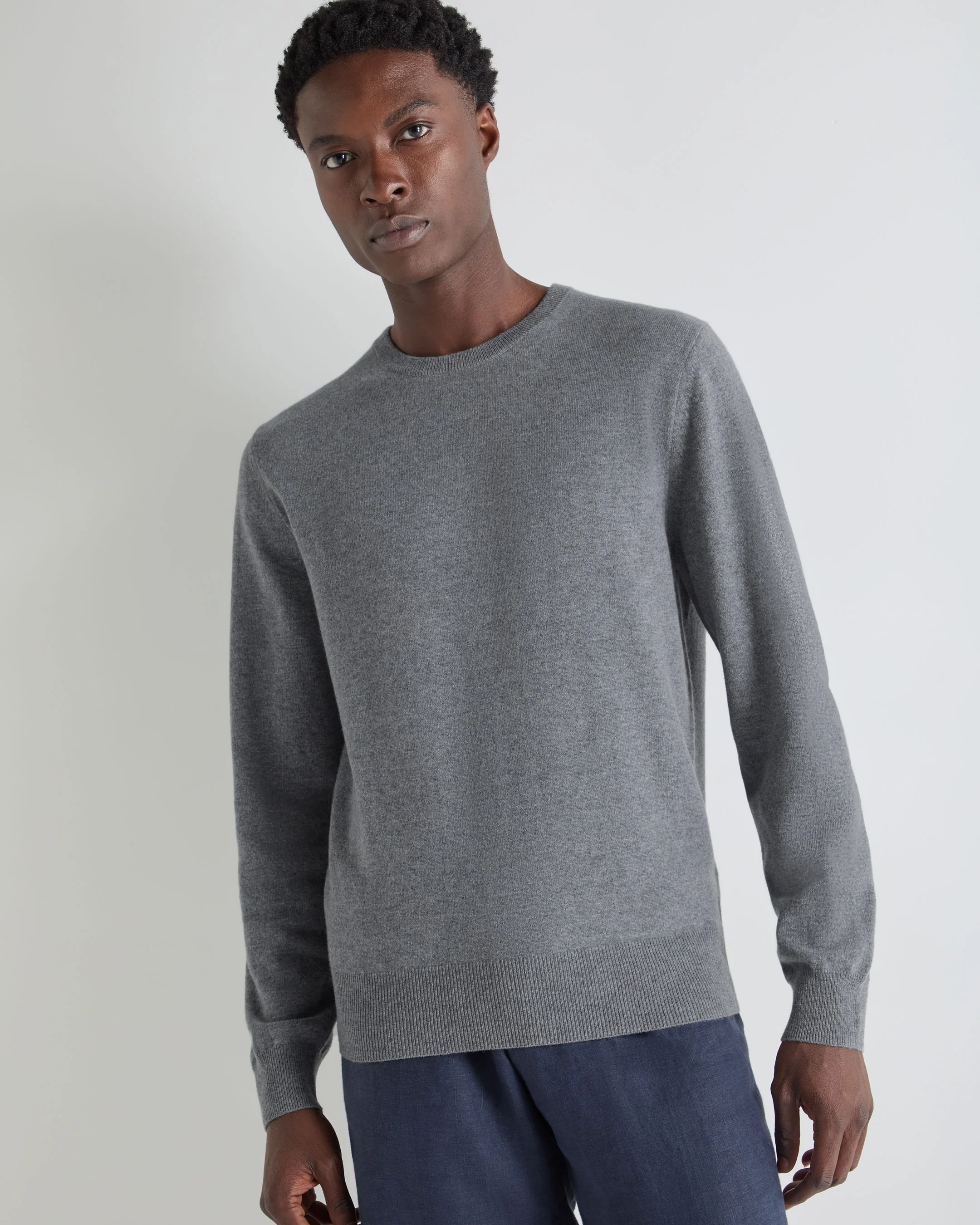 Men's Oxford Round Neck Cashmere Jumper Ash Grey