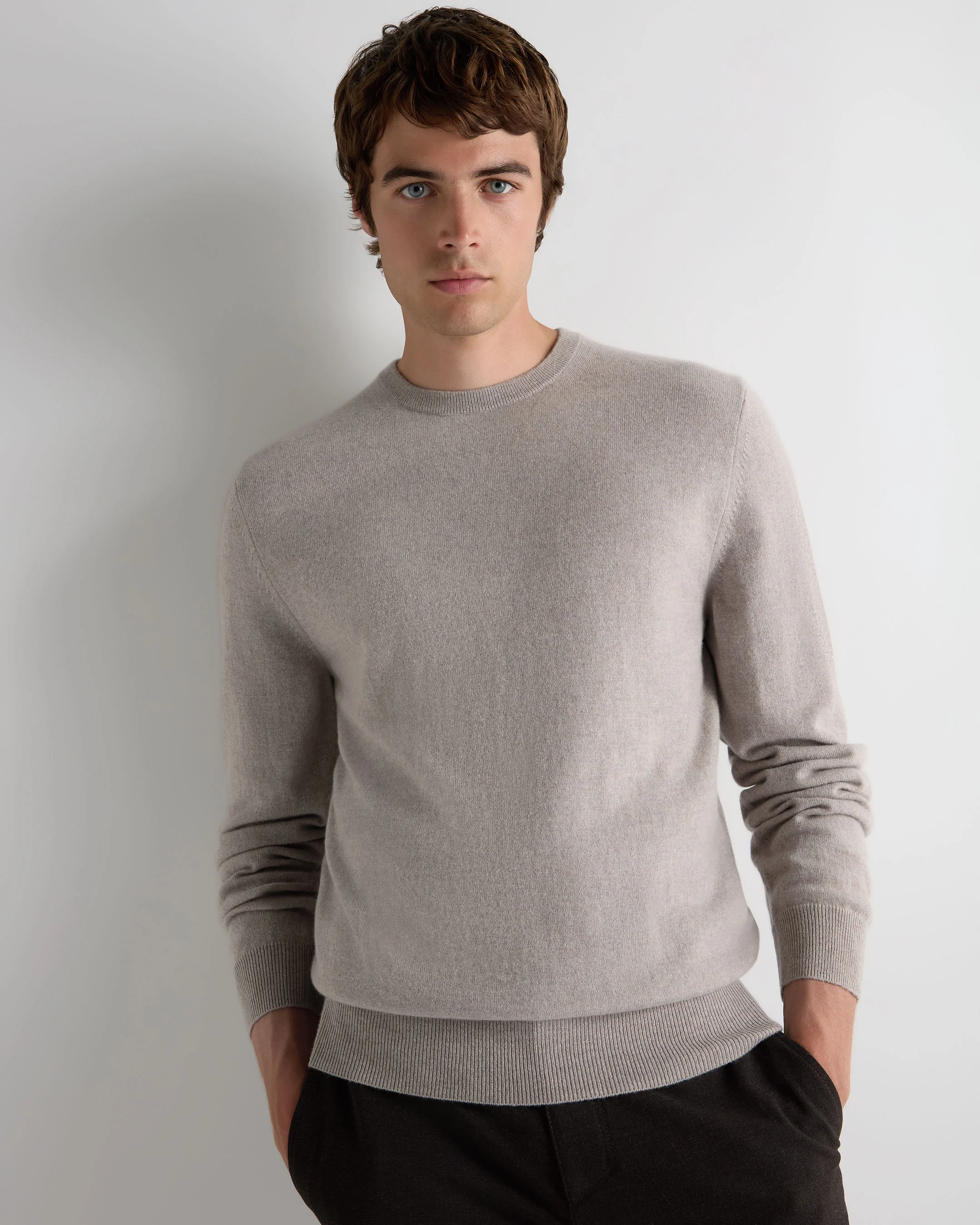 Men's Oxford Round Neck Cashmere Jumper Oat Grey