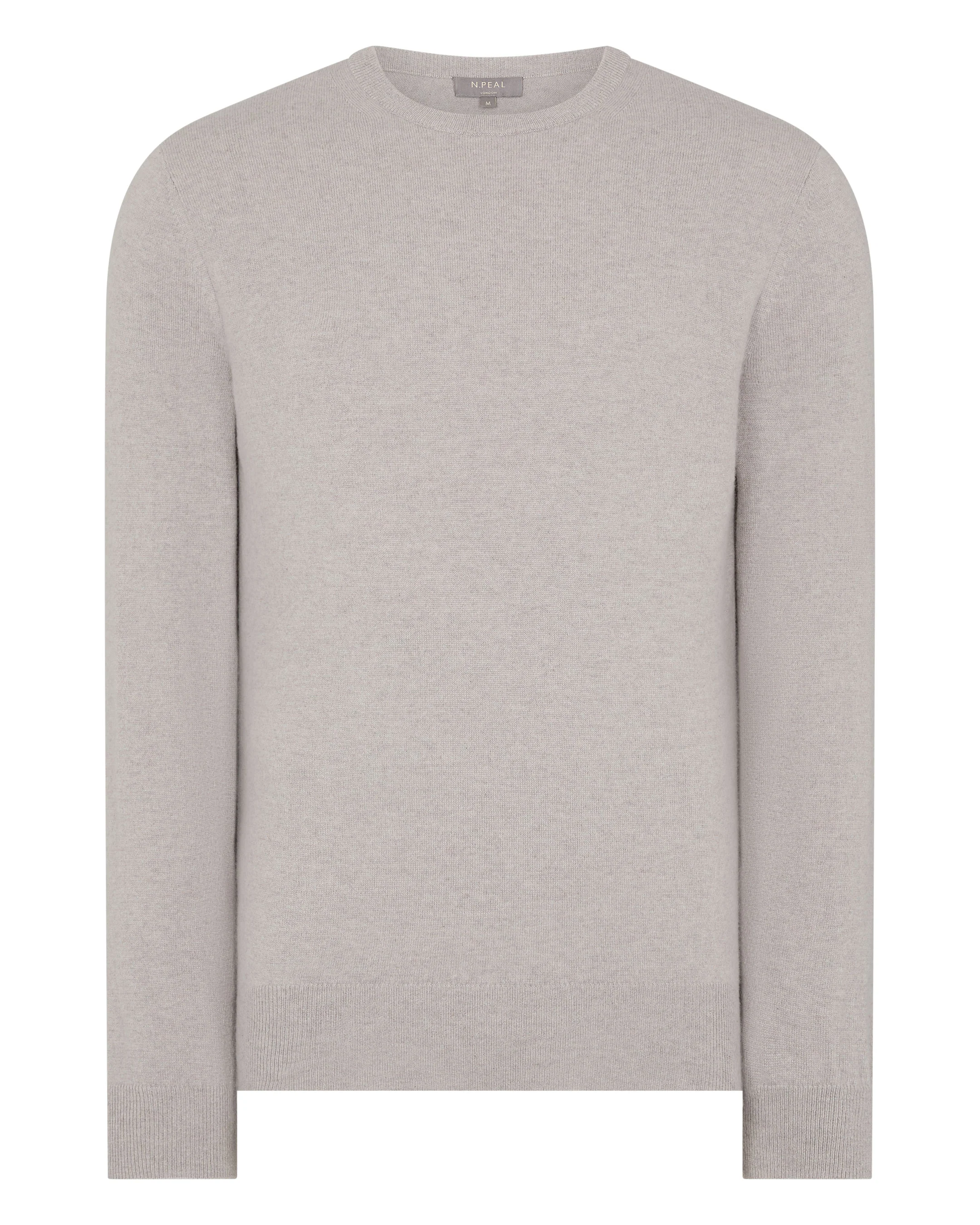 Men's Oxford Round Neck Cashmere Jumper Oat Grey - Image 2