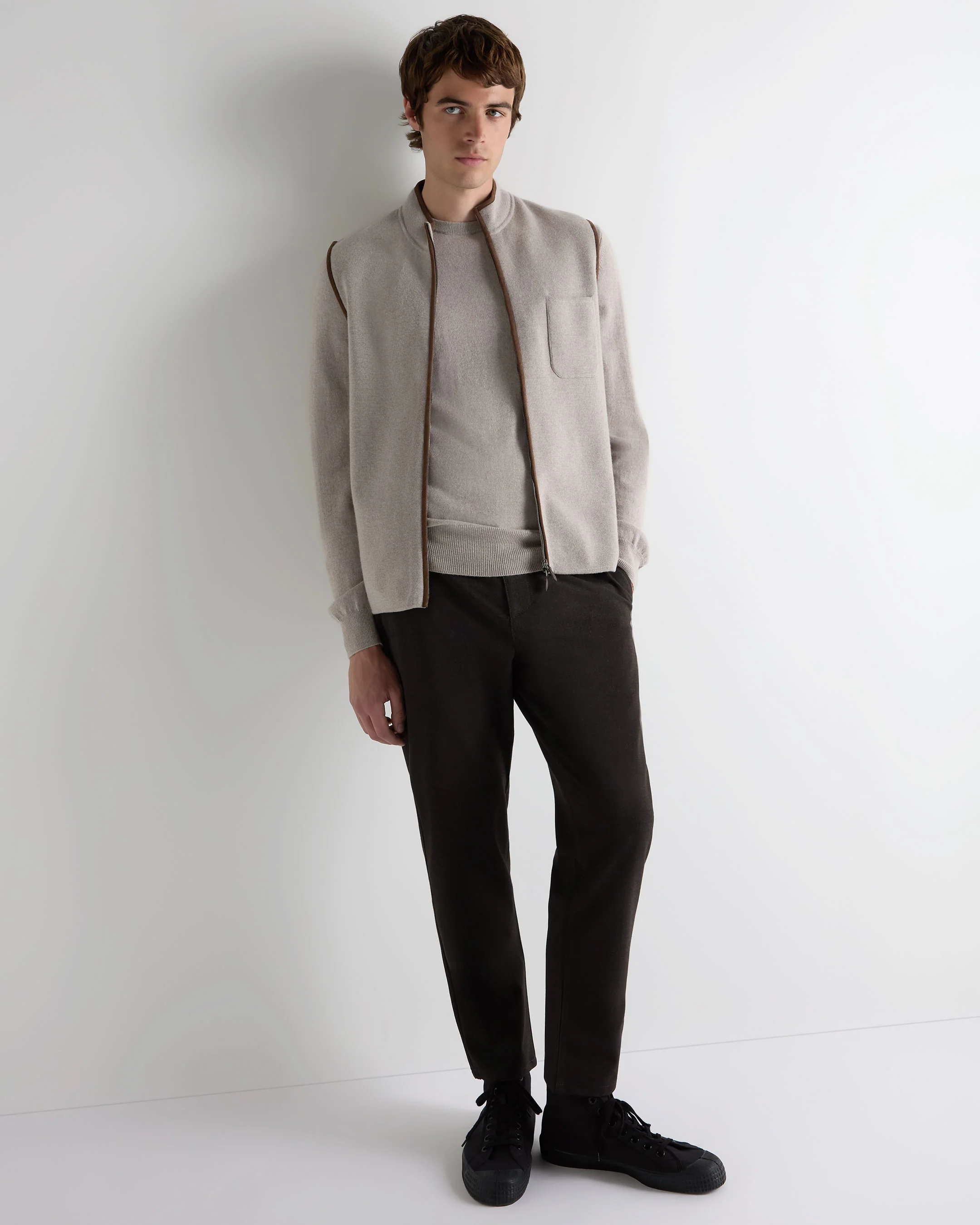 Men's Oxford Round Neck Cashmere Jumper Oat Grey - Image 3