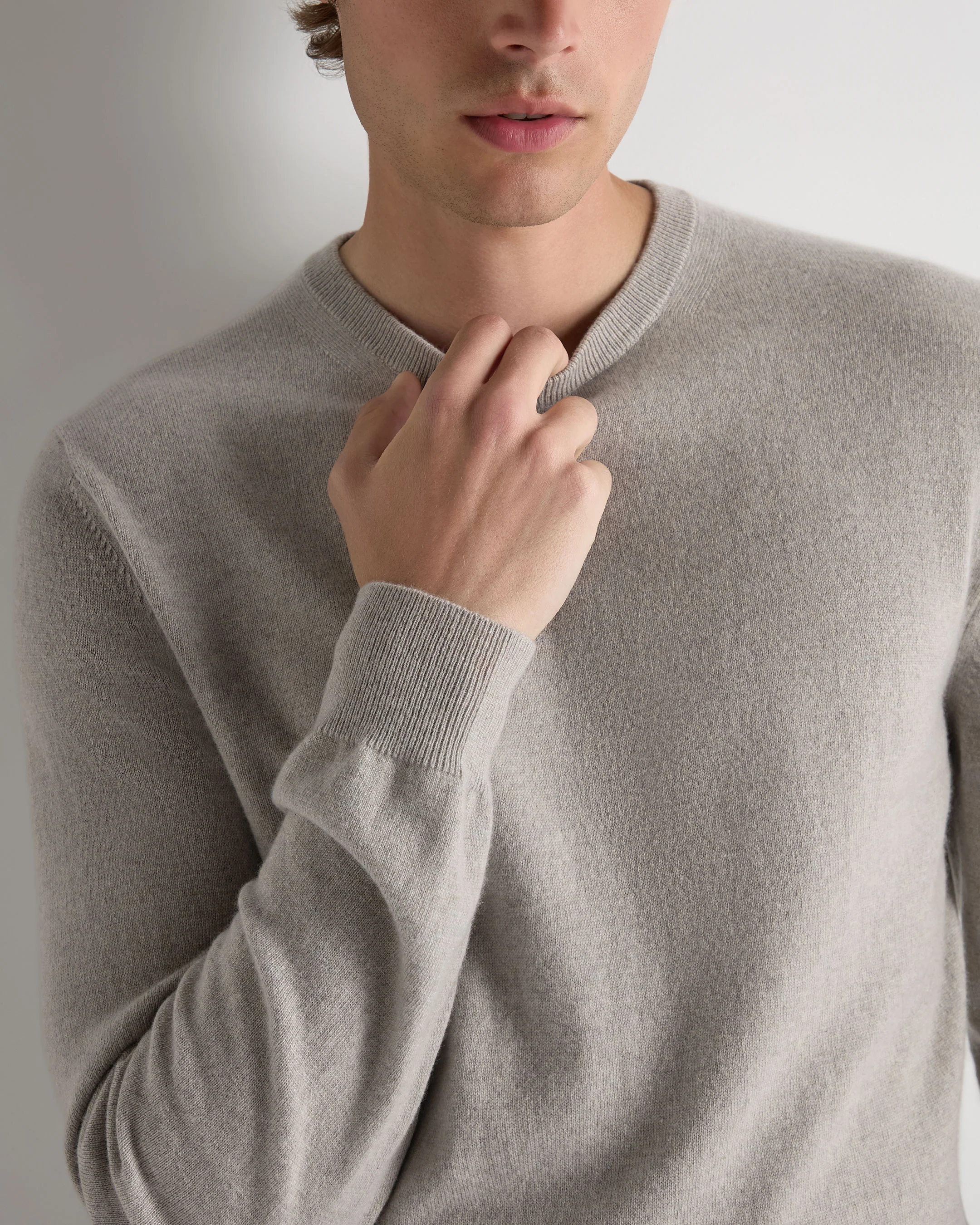 Men's Oxford Round Neck Cashmere Jumper Oat Grey - Image 5