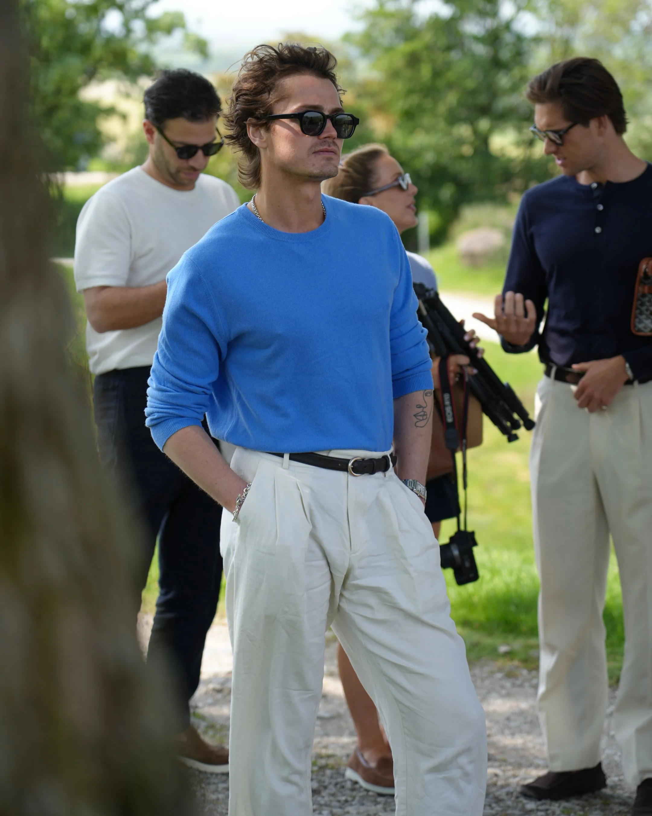 Men's Oxford Round Neck Cashmere Jumper Sunshine Blue - Image 6