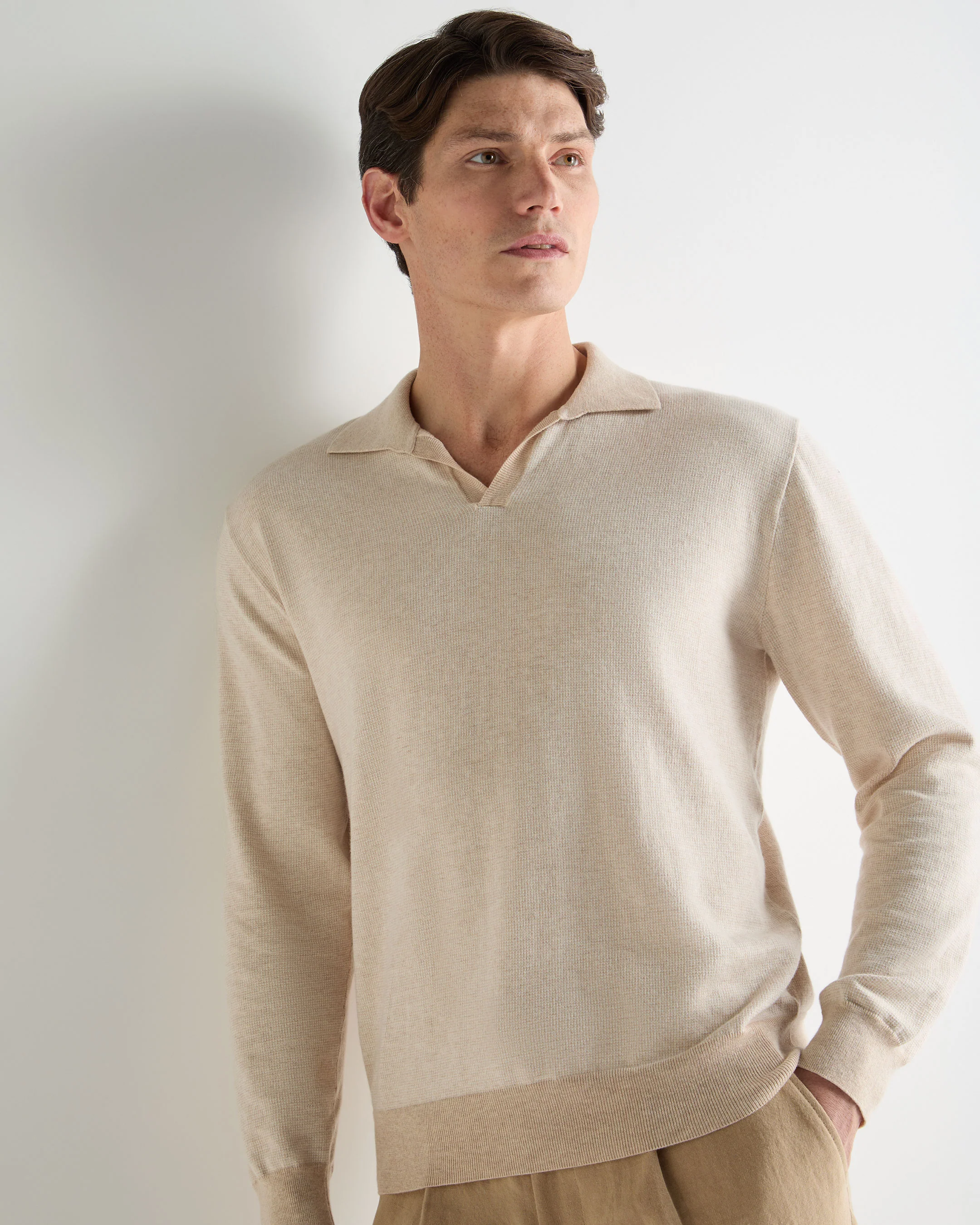 Men's Padstow Cotton Cashmere Polo Shirt Sandstone Brown