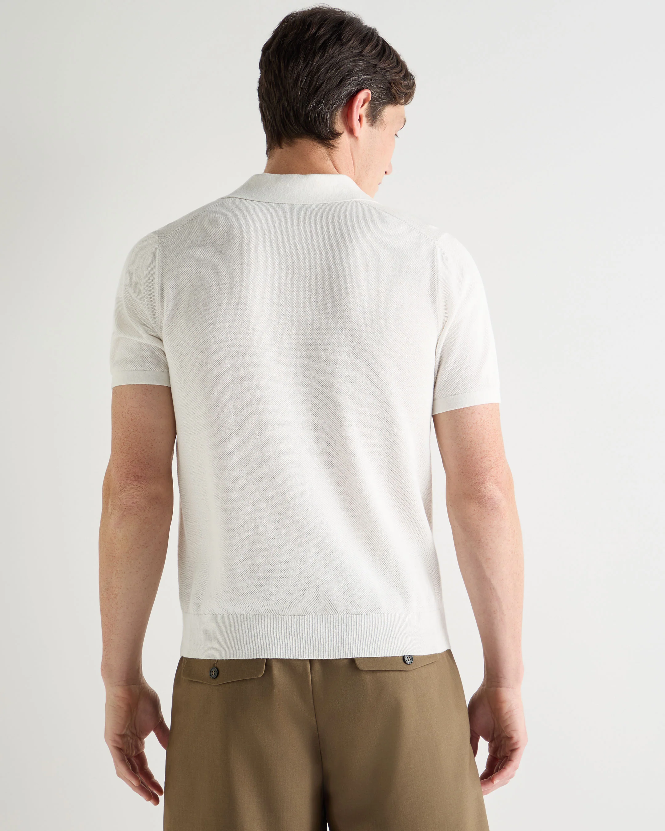 Men's Pique Linen Blend Polo White - Image 4