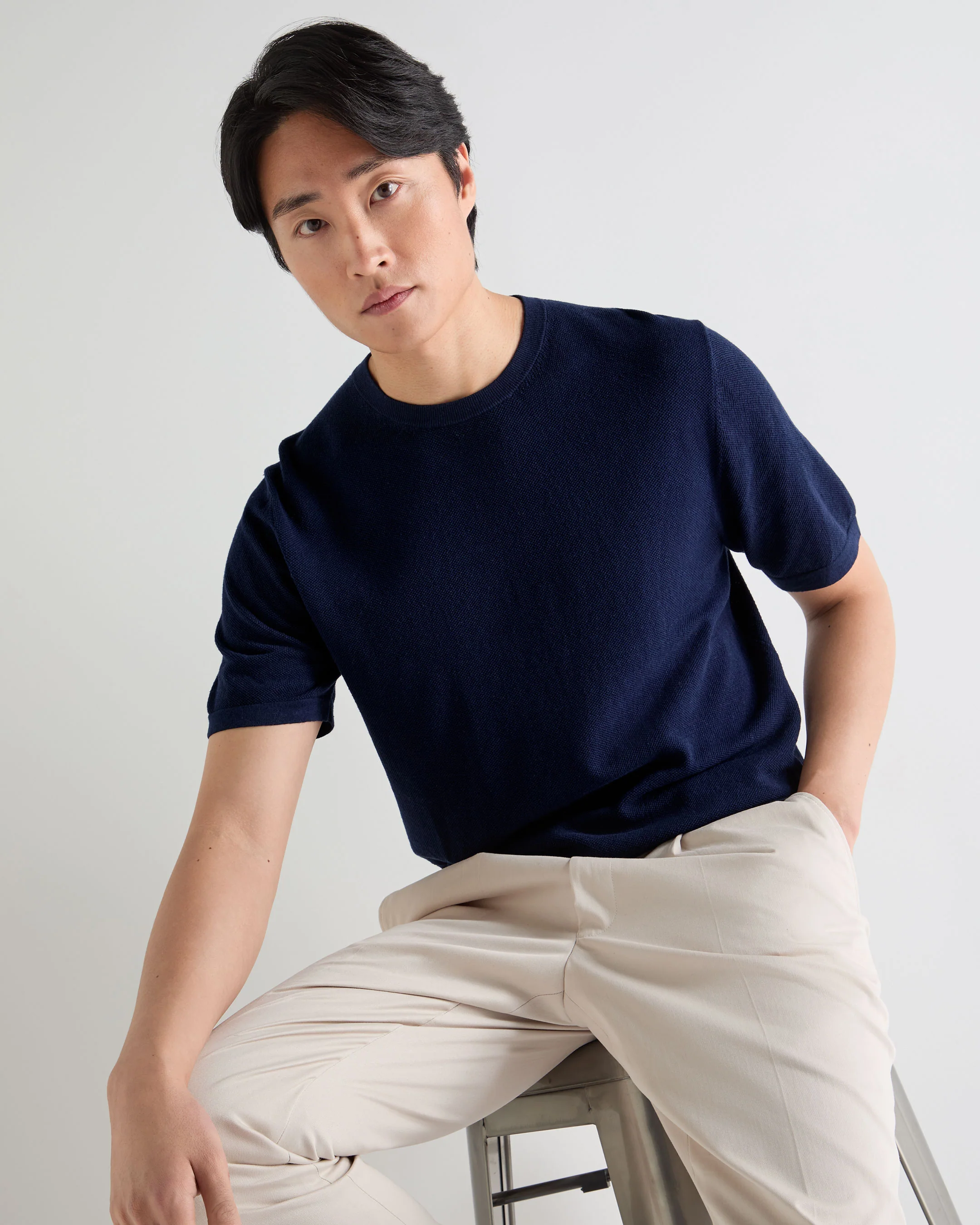 Men's Pique Linen Blend Tee Deep French Blue