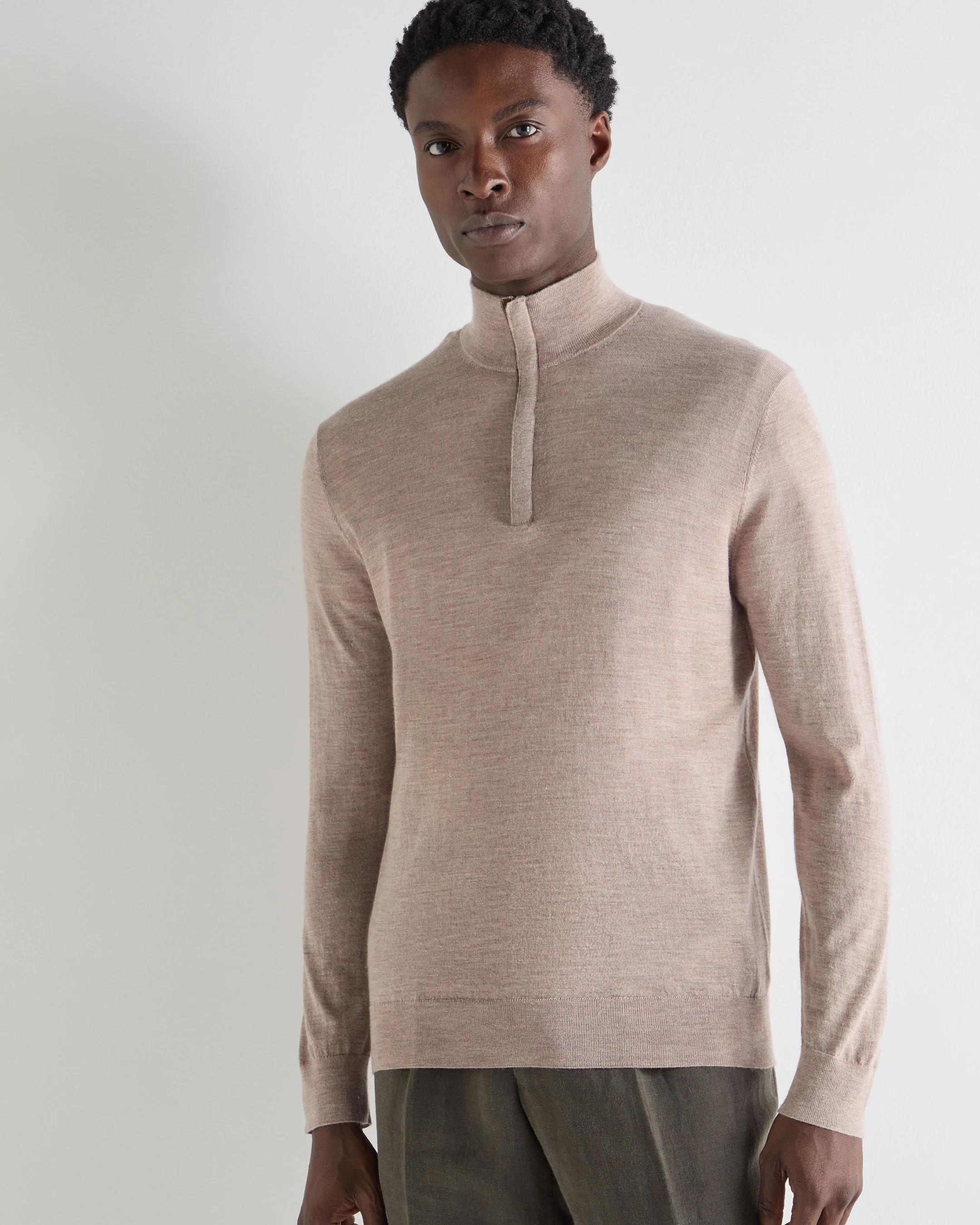 Men's Regent Fine Gauge Cashmere Half Zip Jumper Soft Taupe Brown