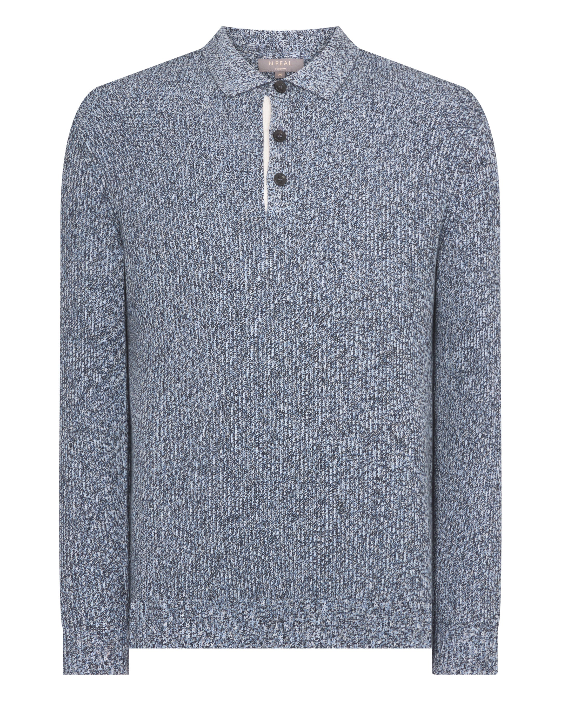 Men's Rib Polo Cotton Blend Jumper Blue Marl - Image 2