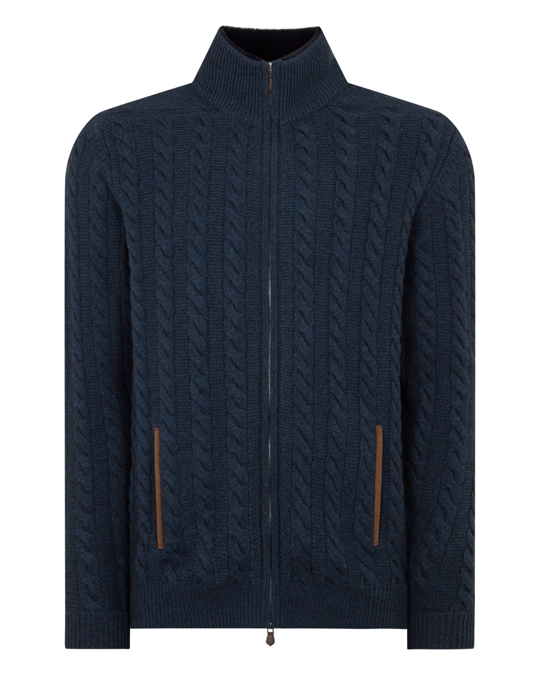 Men's Richmond Cable Cashmere Cardigan Indigo Blue - Image 2