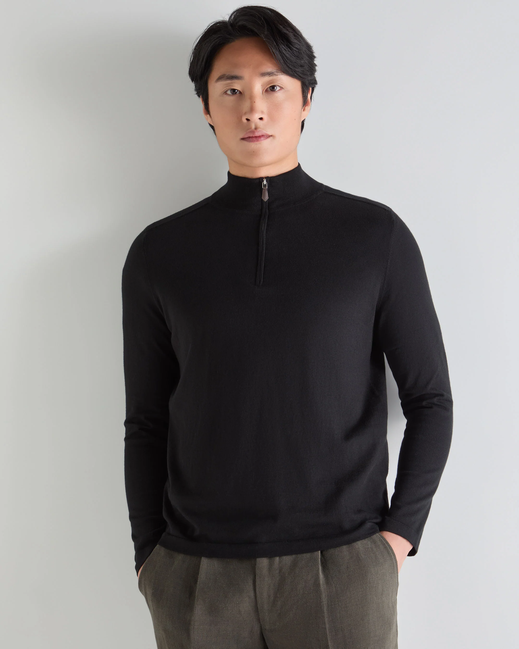 Men's Salcombe Half Zip Cotton Cashmere Jumper Black - Image 3