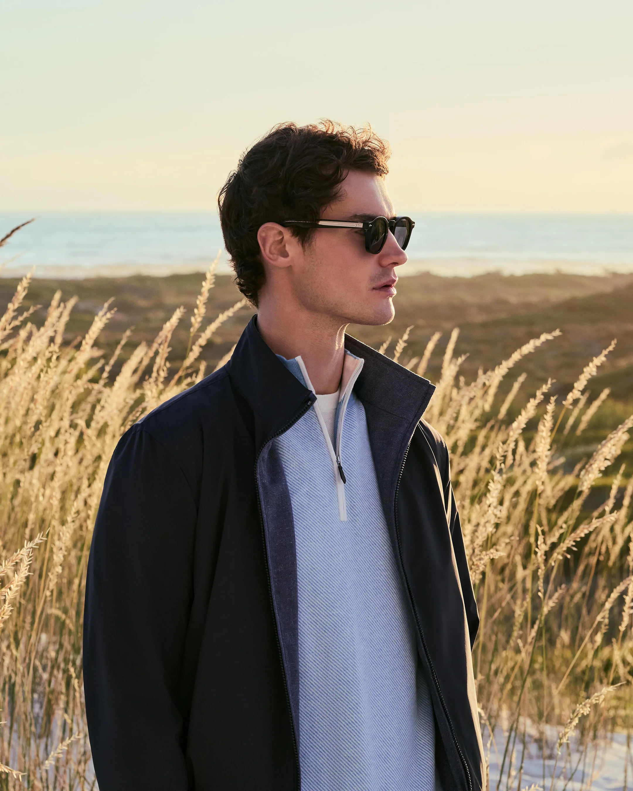 Men's Salcombe Jacquard Half Zip Cotton Cashmere Jumper Cornflower Blue - Image 6